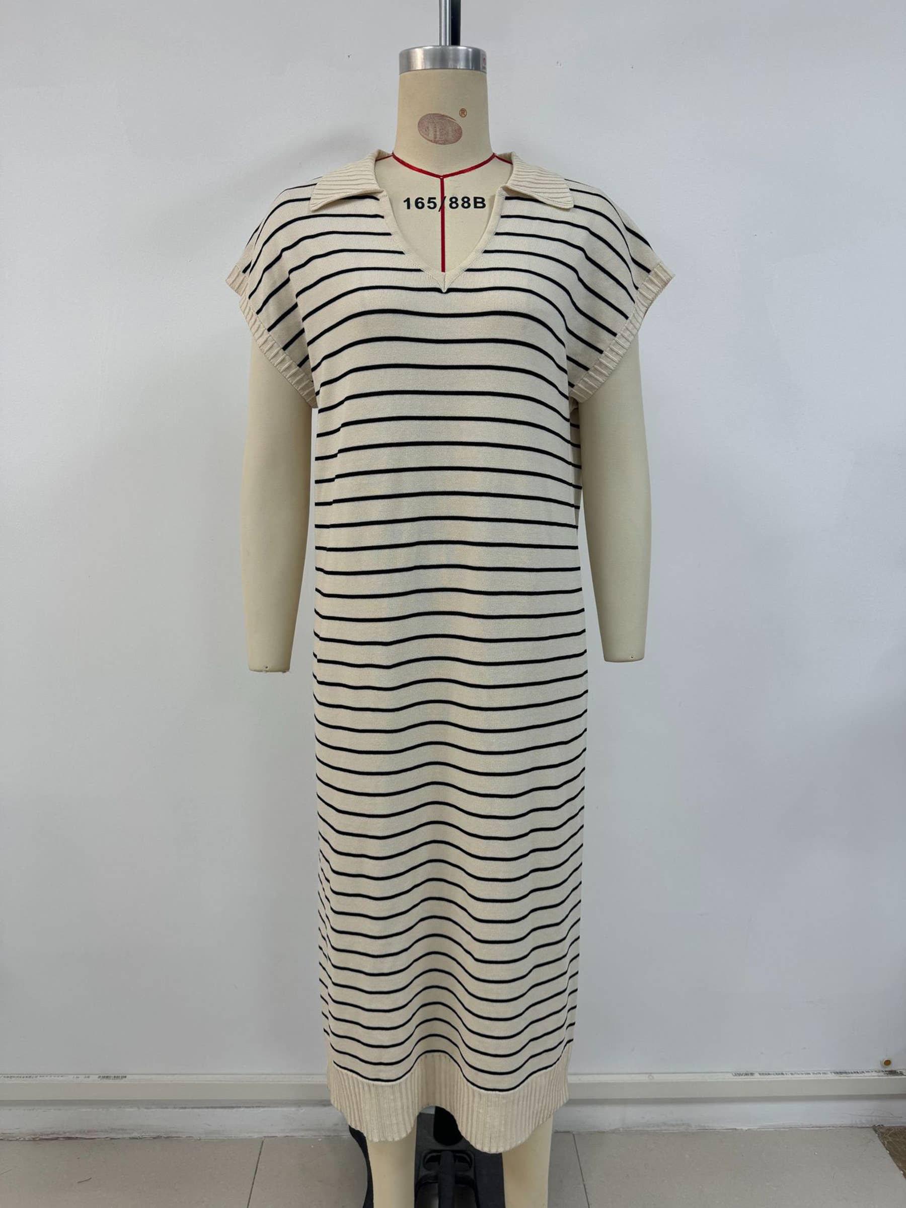Striped V-neck Long Dress