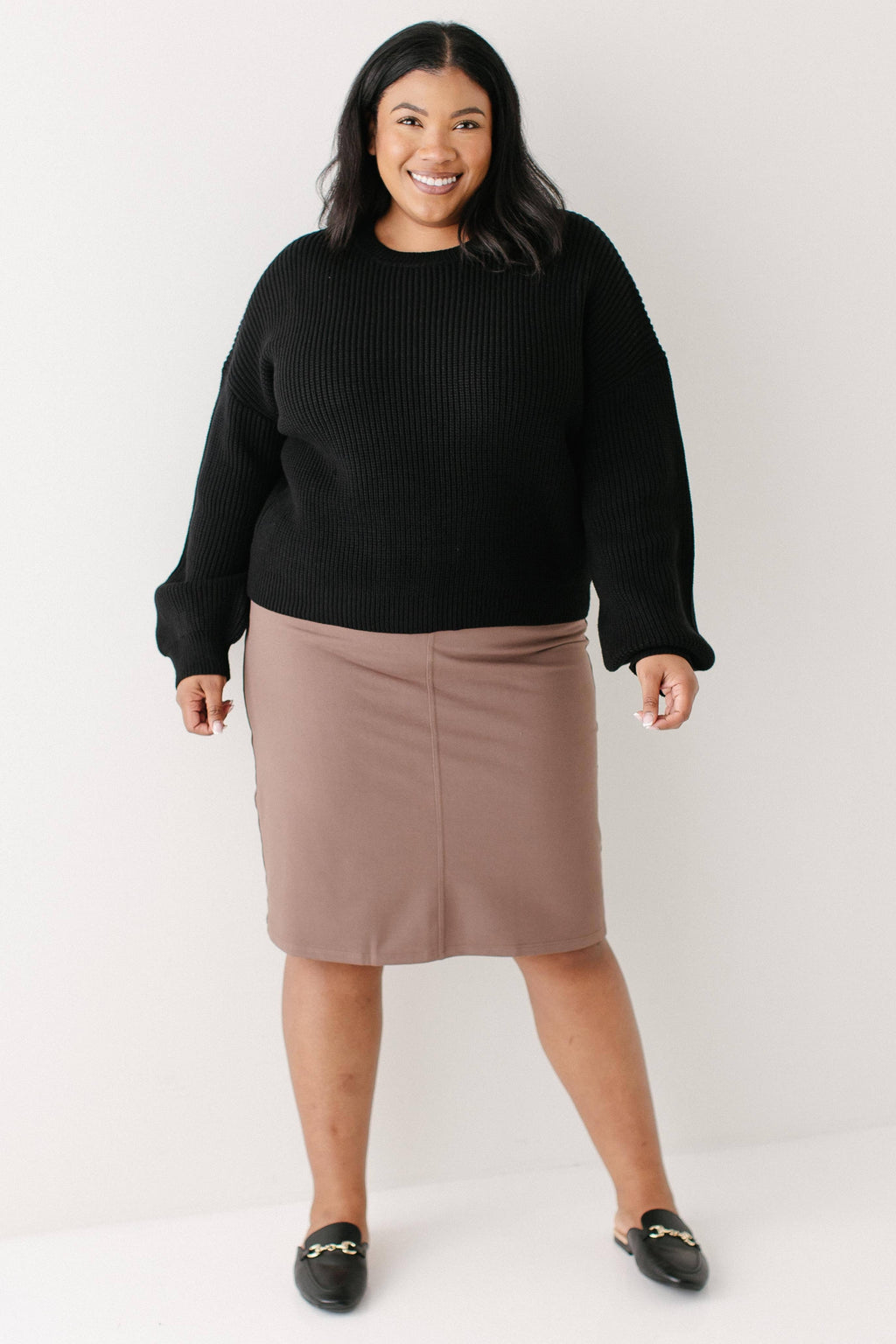 'Piper' Knee Length Knit Denim Skirt