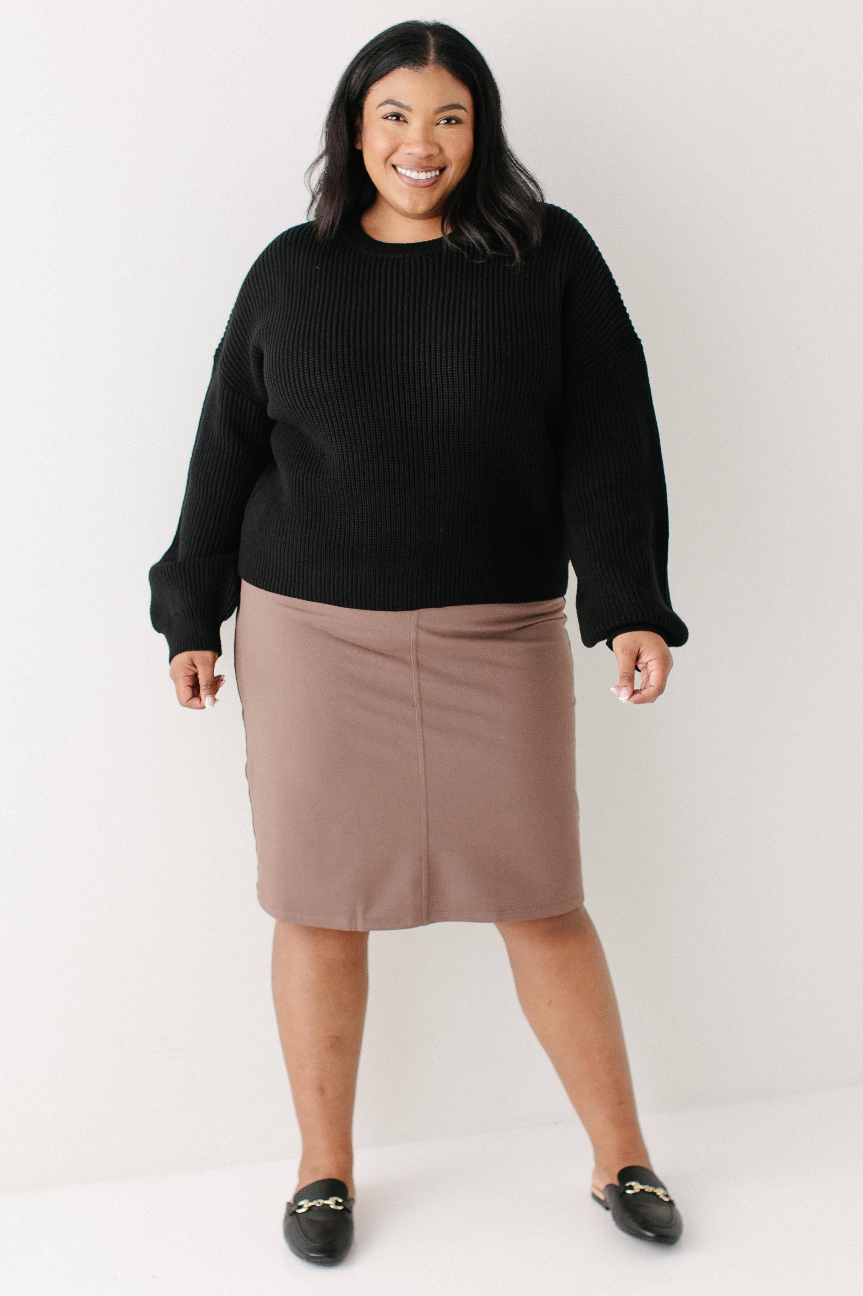 'Piper' Knee Length Knit Denim Skirt