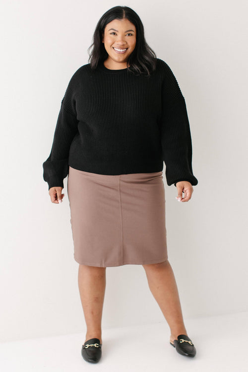 'Piper' Knee Length Knit Denim Skirt
