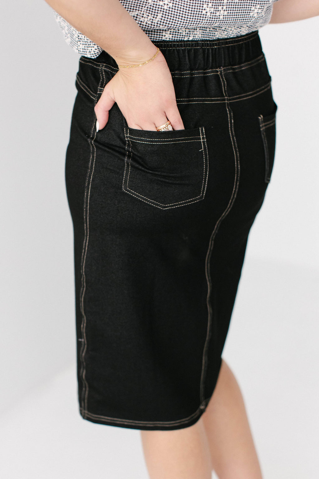'Piper' Knee Length Knit Denim Skirt