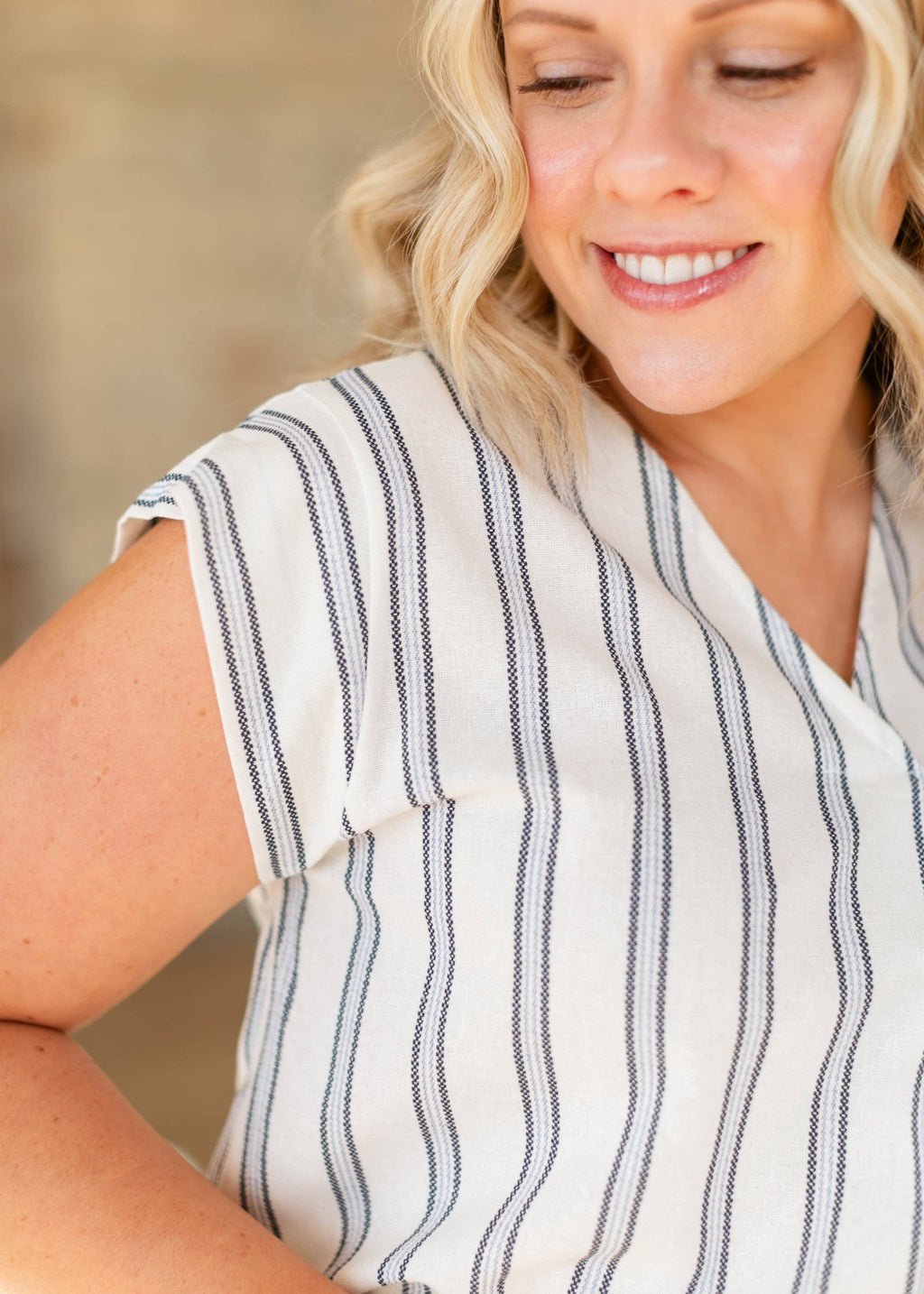 Madison Striped V-neck Short Sleeve Flowy Top