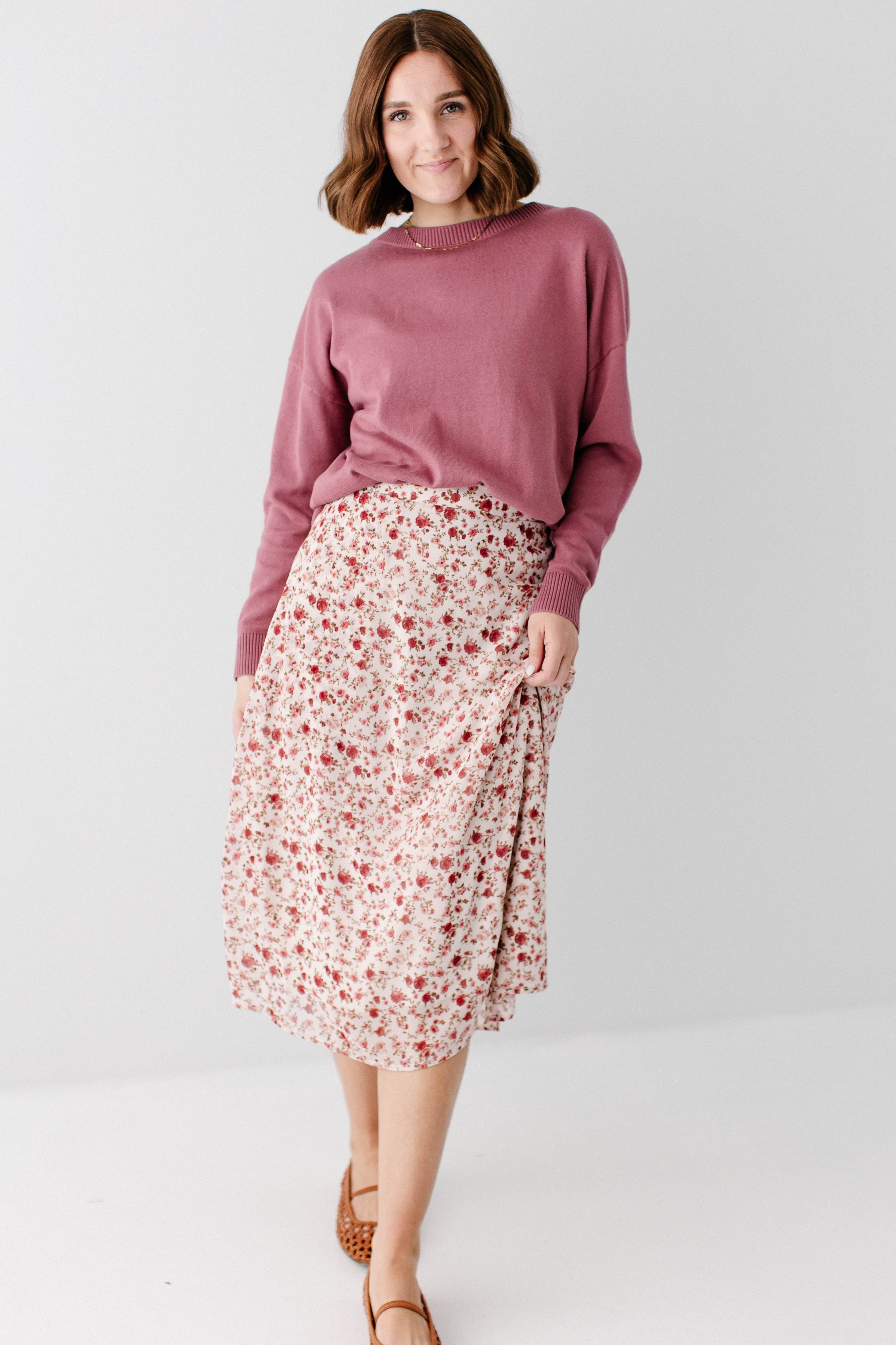 'Annette' Rose Print Midi Skirt