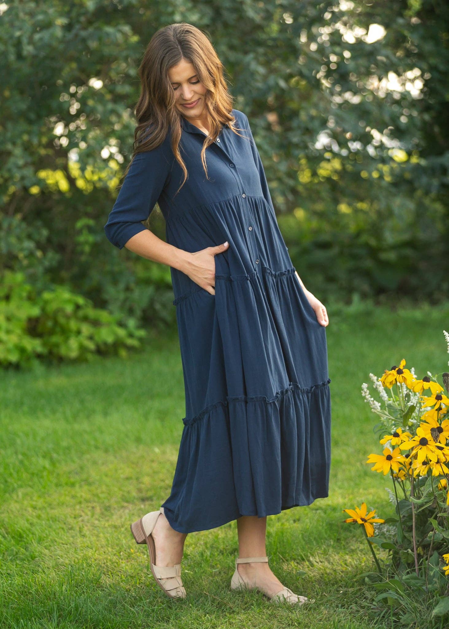 Elsie Button Front Midi Dress