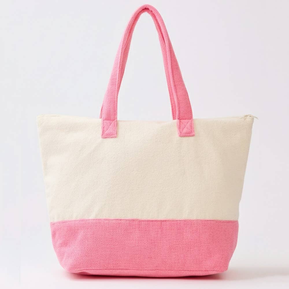 Hello Summer Pink Flamingo Terry Tote Bag