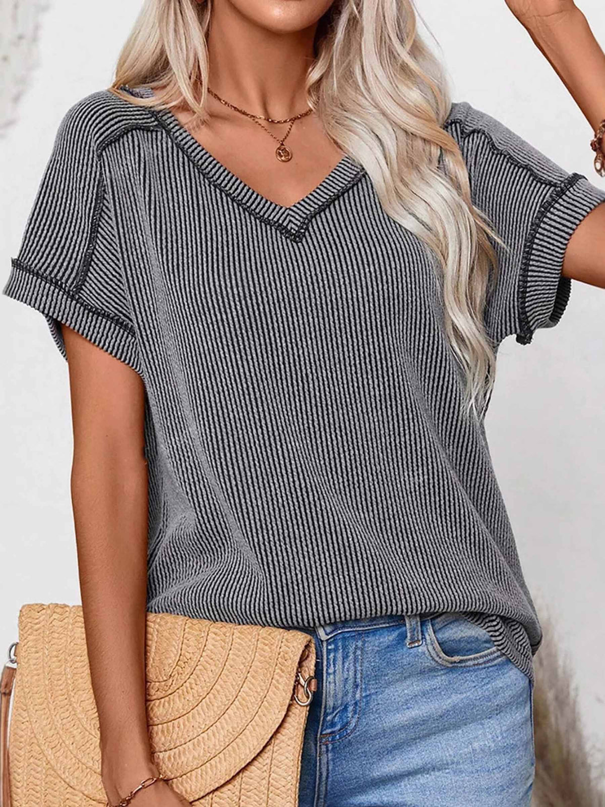 Short Sleeved V-neck Top