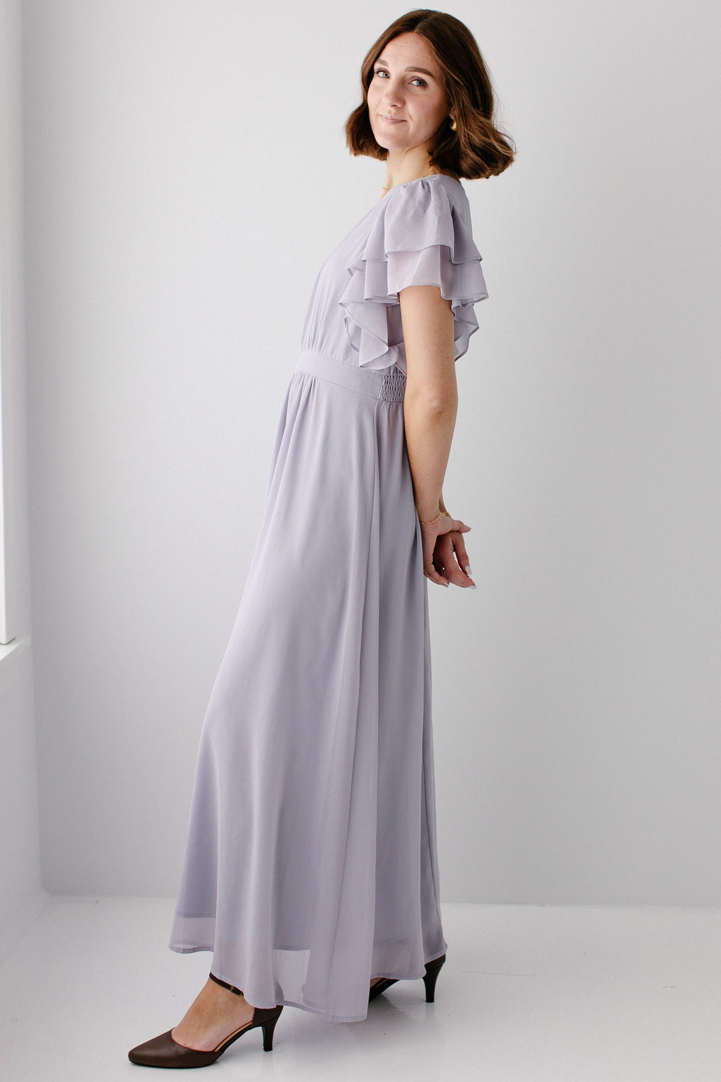 'Valencia' Flutter Sleeve Maxi Dress