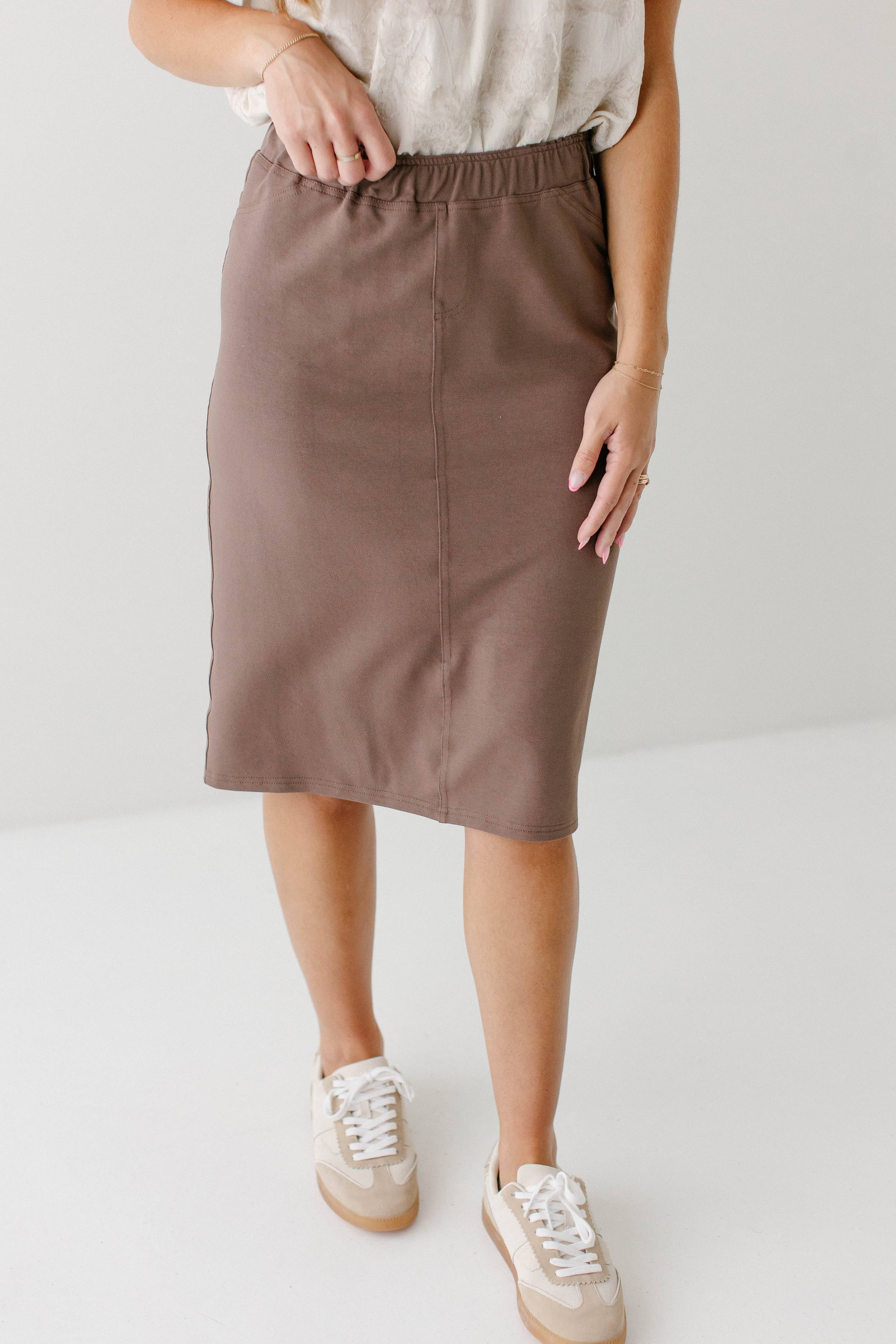 'Piper' Knee Length Knit Denim Skirt