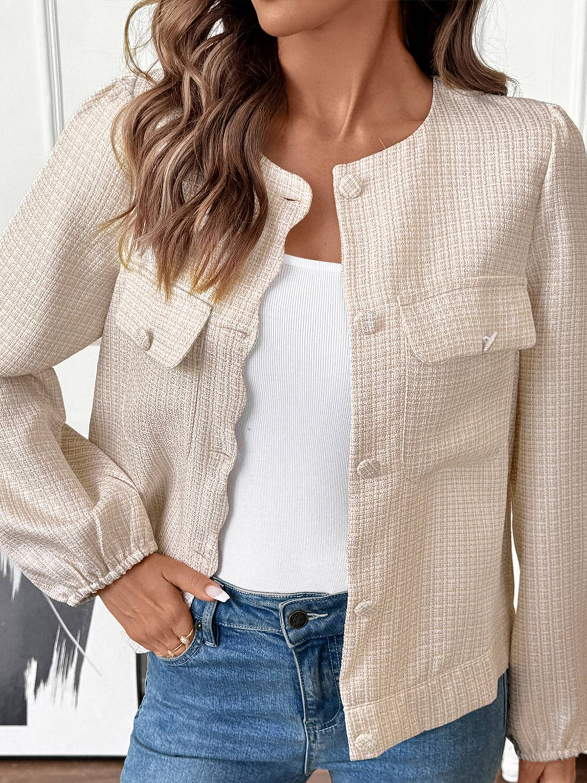 Single Breasted Pocket Long Sleeved Jacket