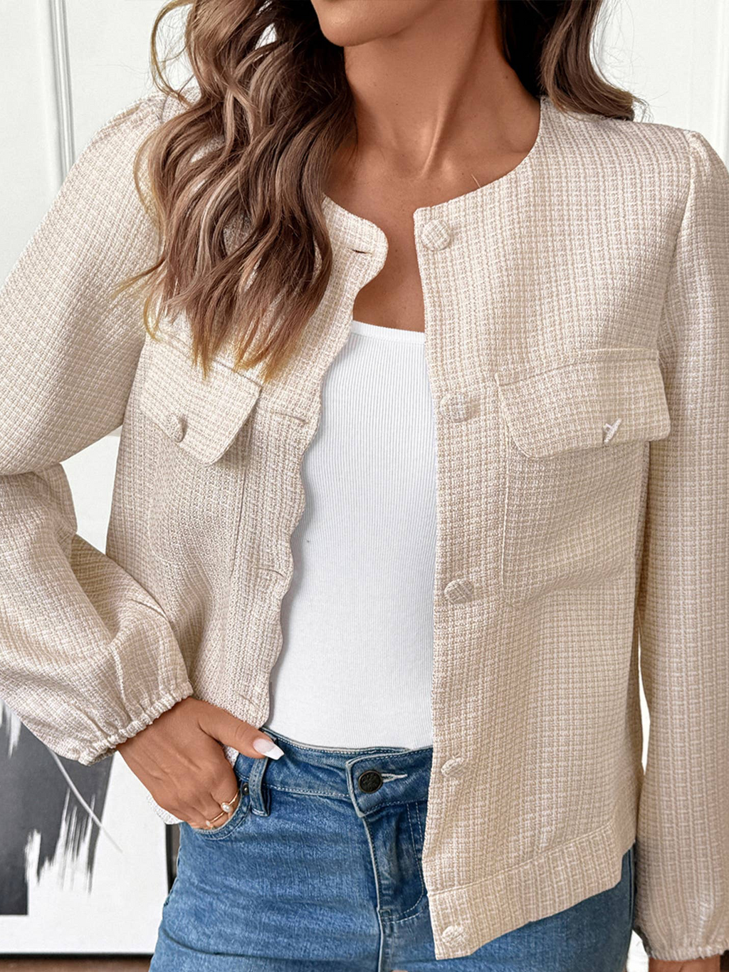Single Breasted Pocket Long Sleeved Jacket