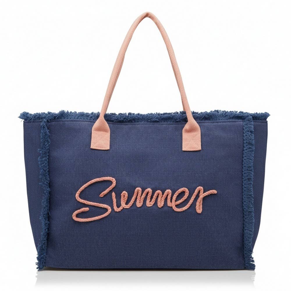 Embroidered Summer Print Fringe Tote Bag