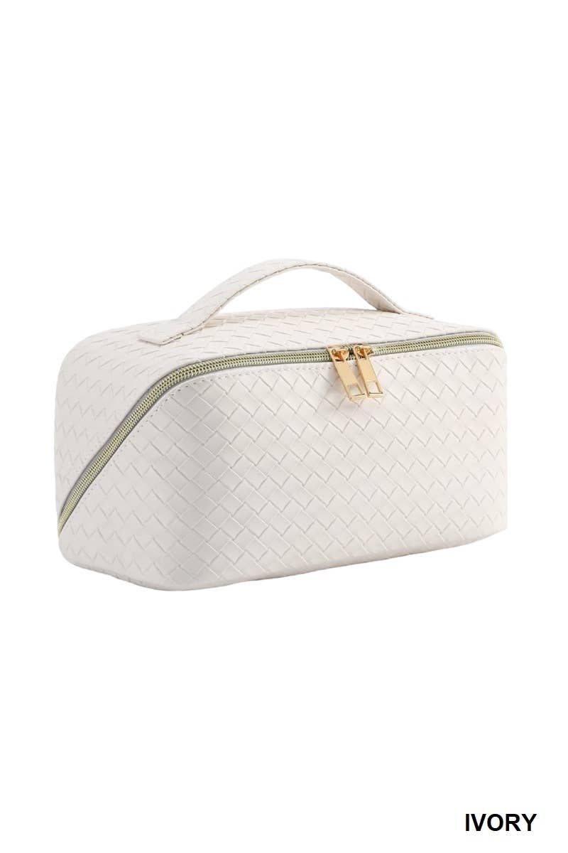 Woven Vegan Leather Cosmetic Makeup Travel Bag