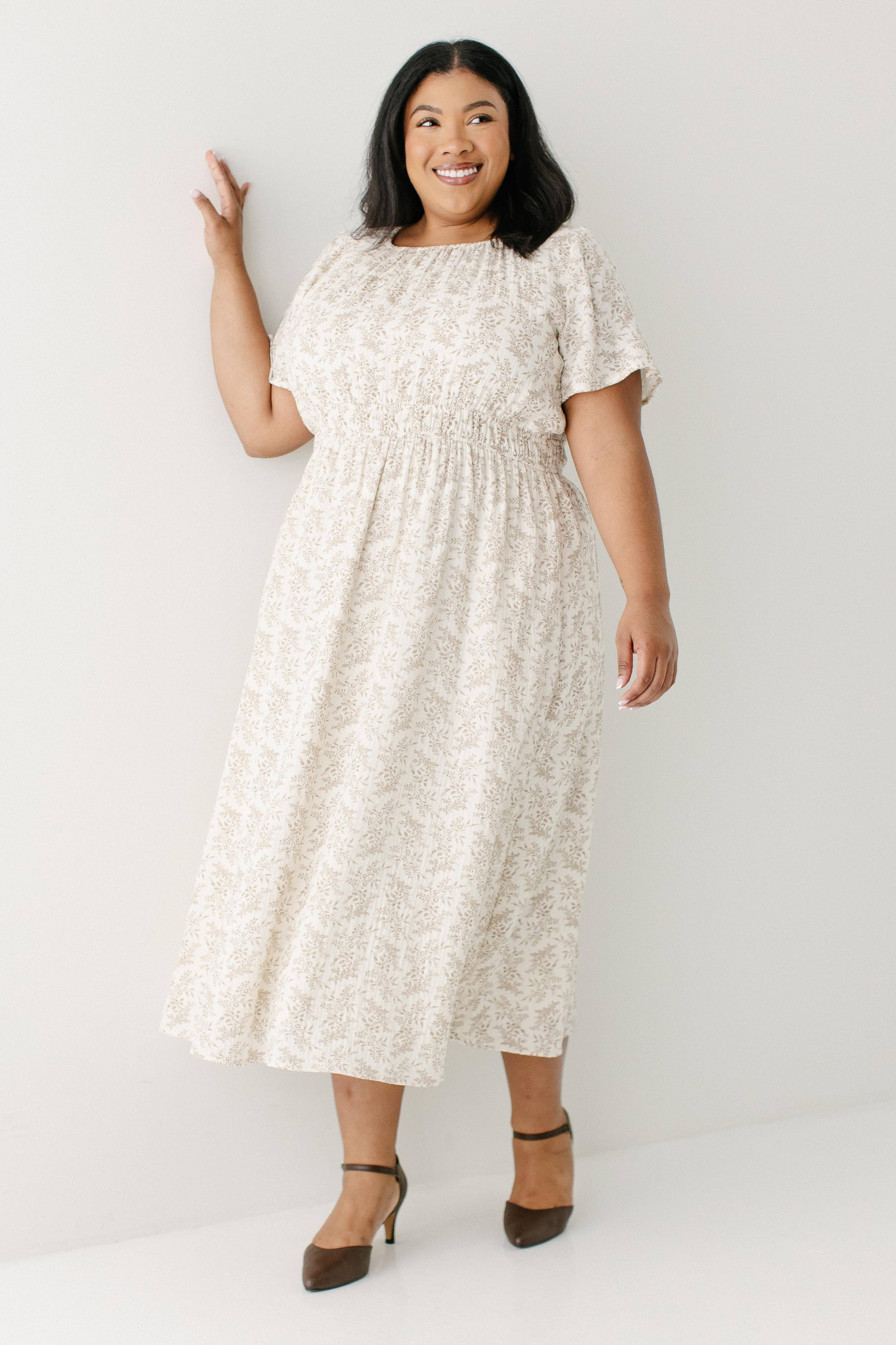 'Cynthia' Botanical Print Cotton Gauze Midi Dress