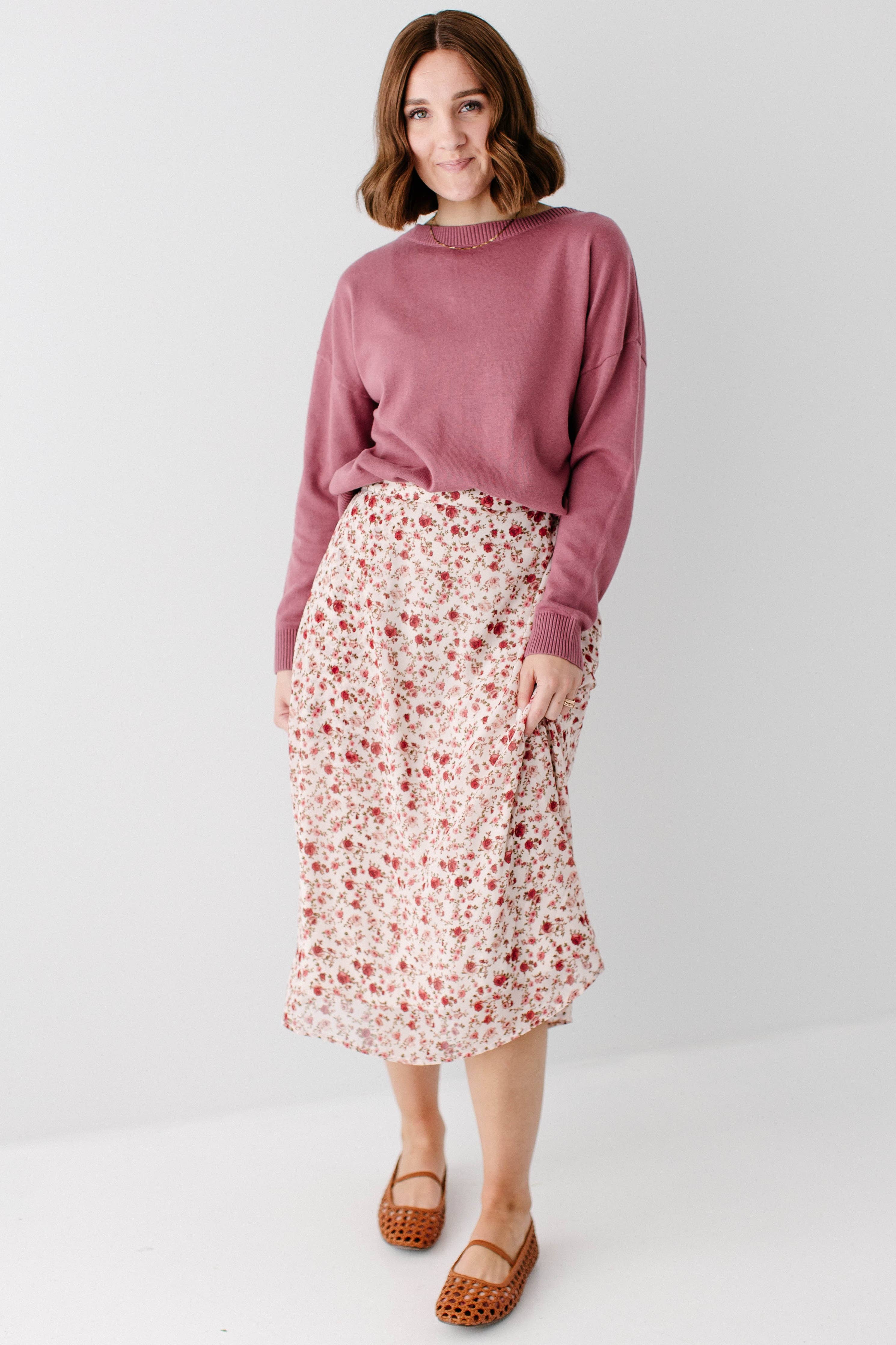 'Annette' Rose Print Midi Skirt