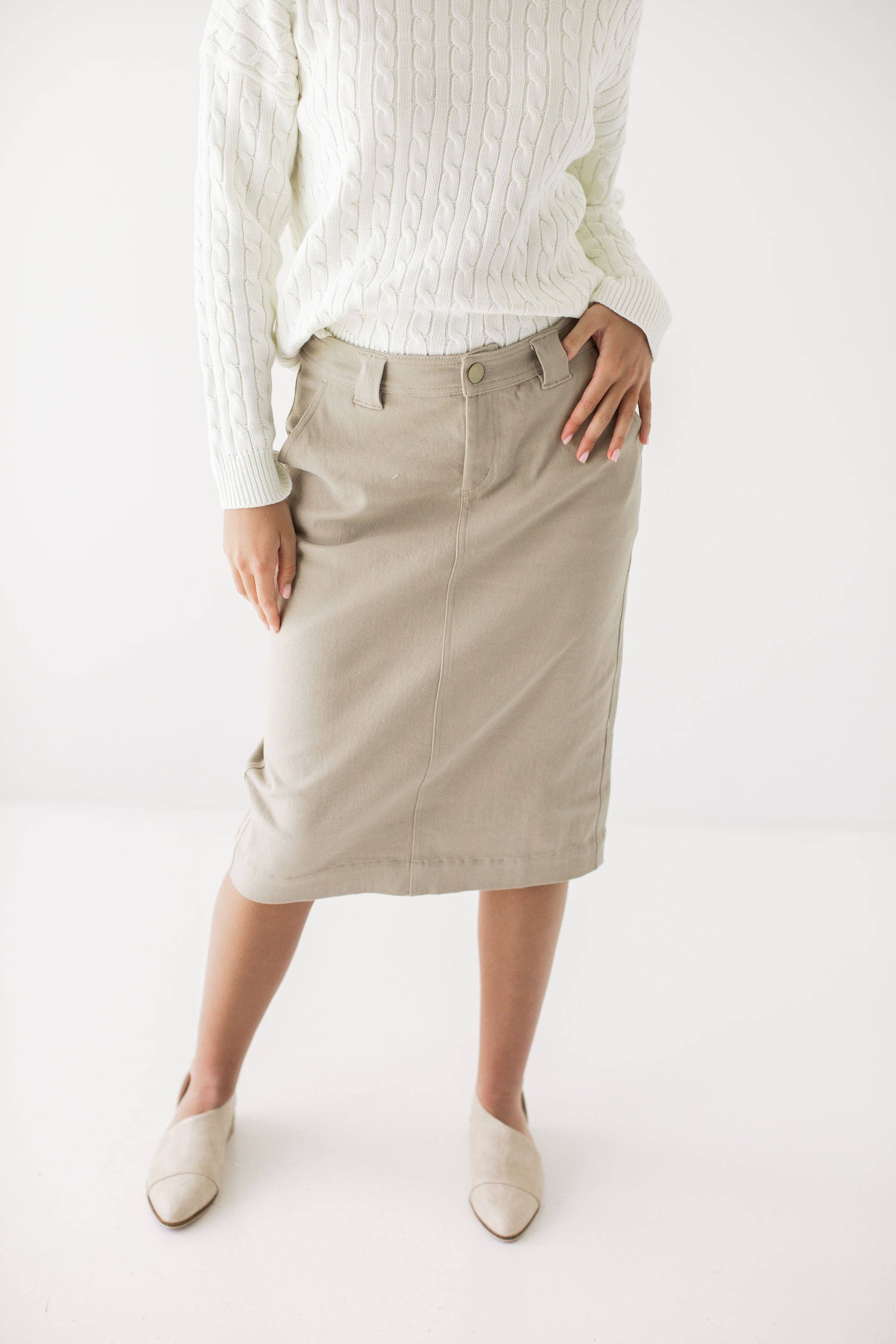'Adrian' Classic Denim Midi Skirt FINAL SALE