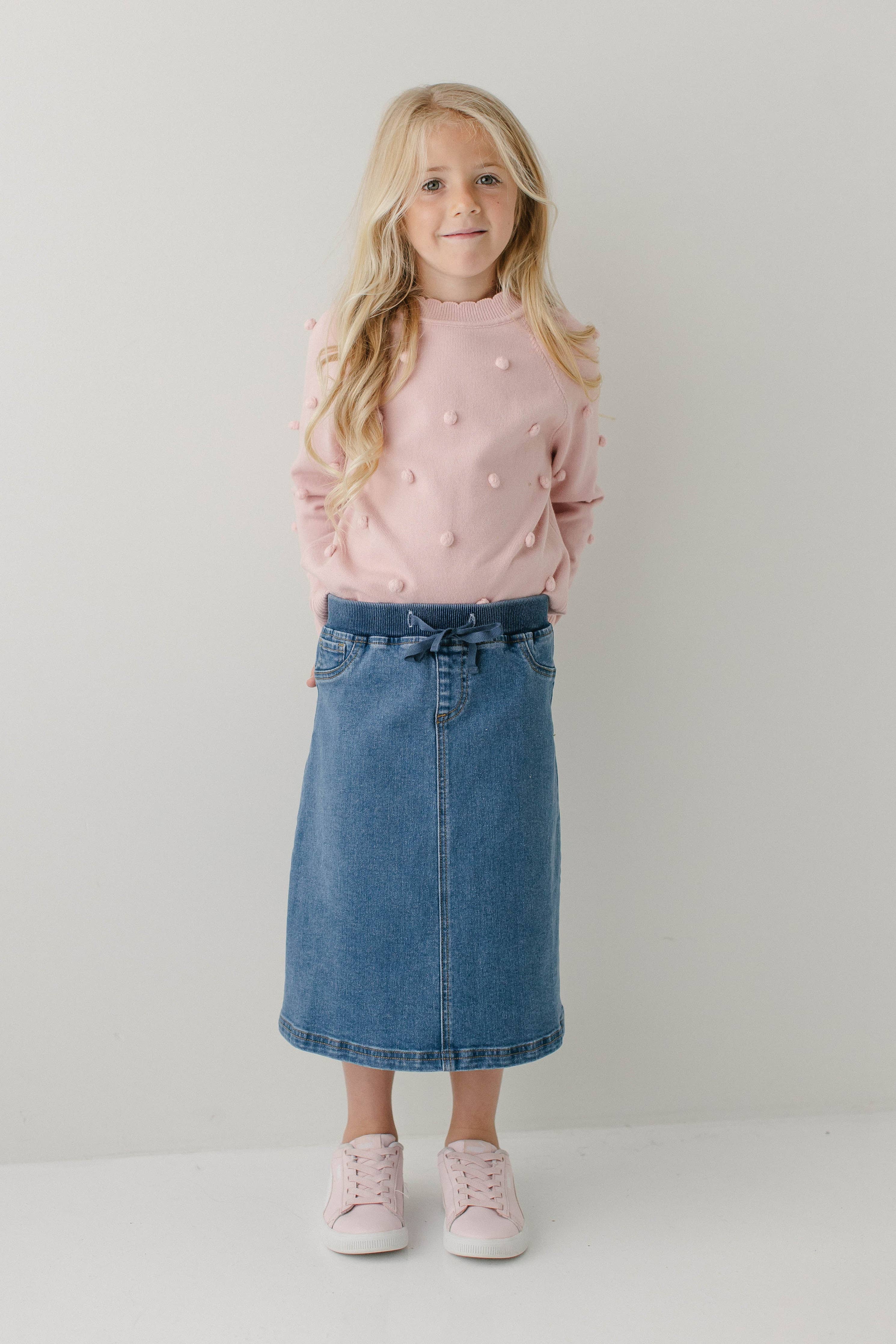 'Ava' Girl Denim Skirt in Medium Wash