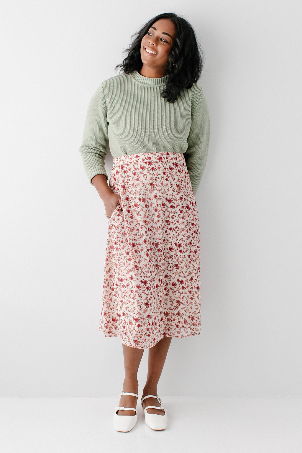 'Annette' Rose Print Midi Skirt
