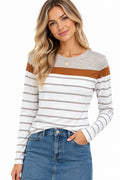 Long Sleeved Round Neck Striped Top