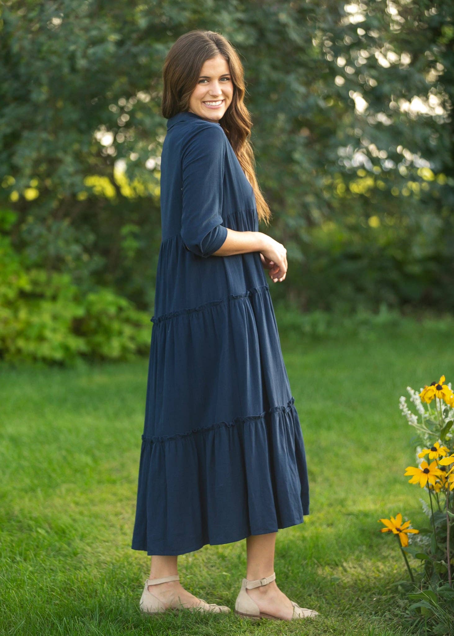 Elsie Button Front Midi Dress