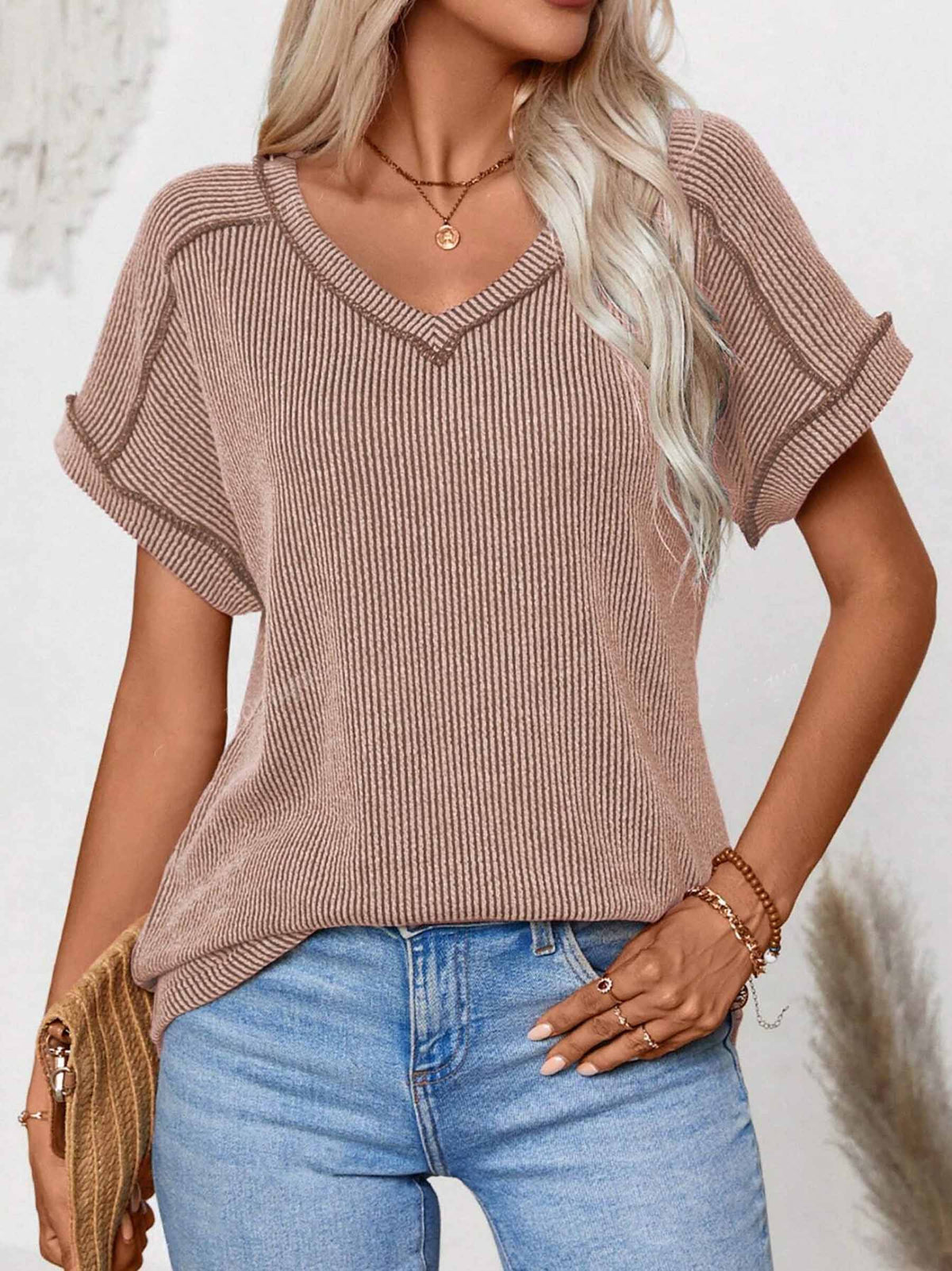 Short Sleeved V-neck Top