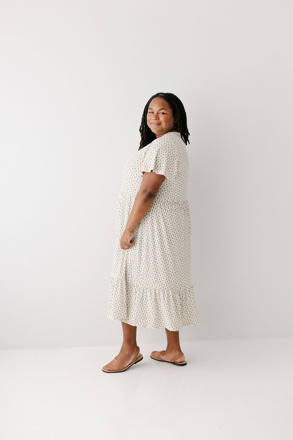 'Shiloh' Ditsy Floral Ribbed Midi Dress
