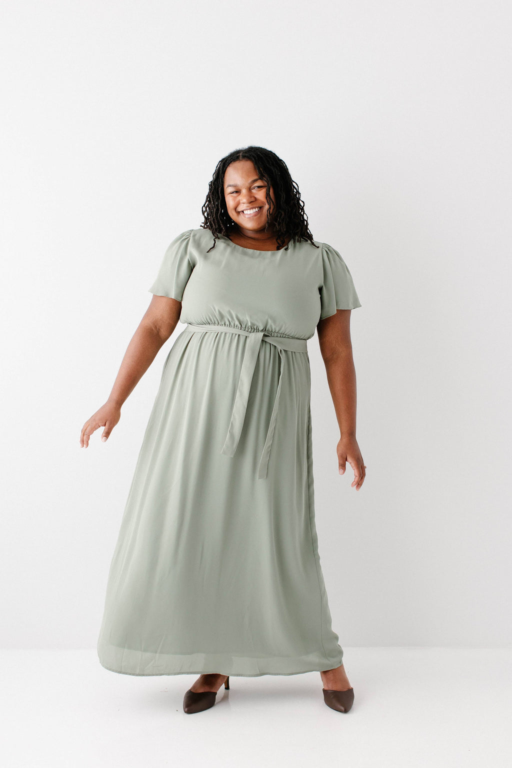 'Naomi' Chiffon Belted Maxi Dress