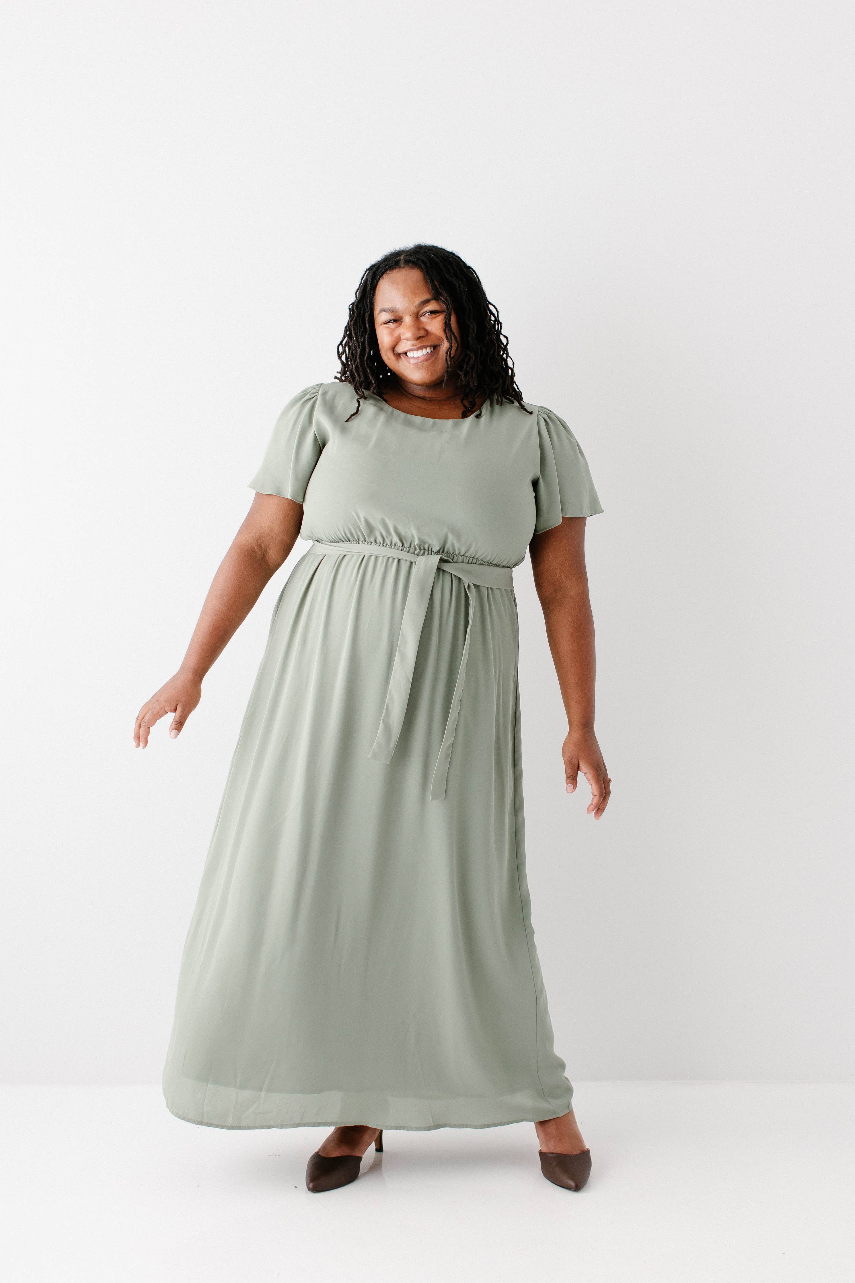 'Naomi' Chiffon Belted Maxi Dress