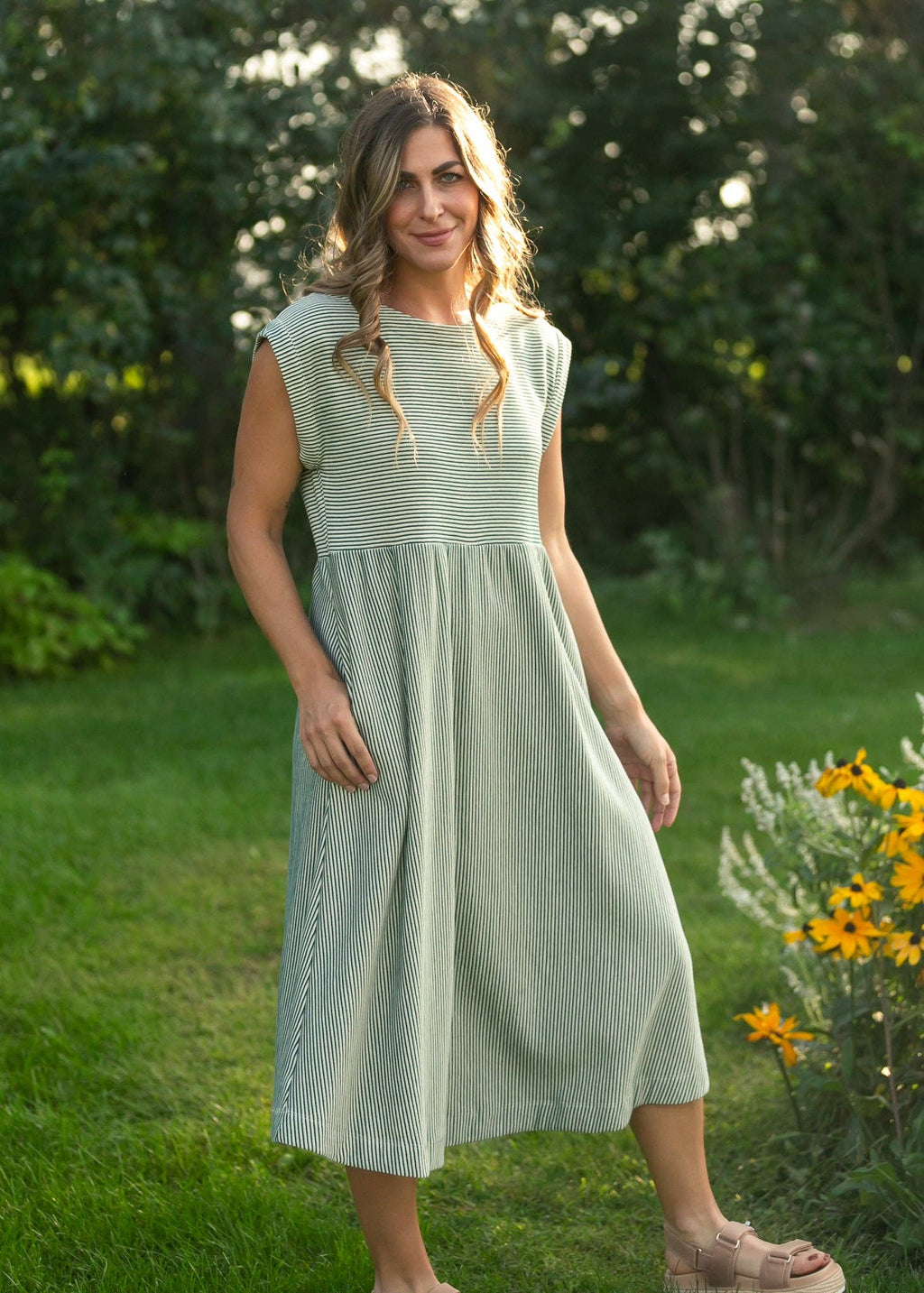 Olivia A-line Striped Midi Dress