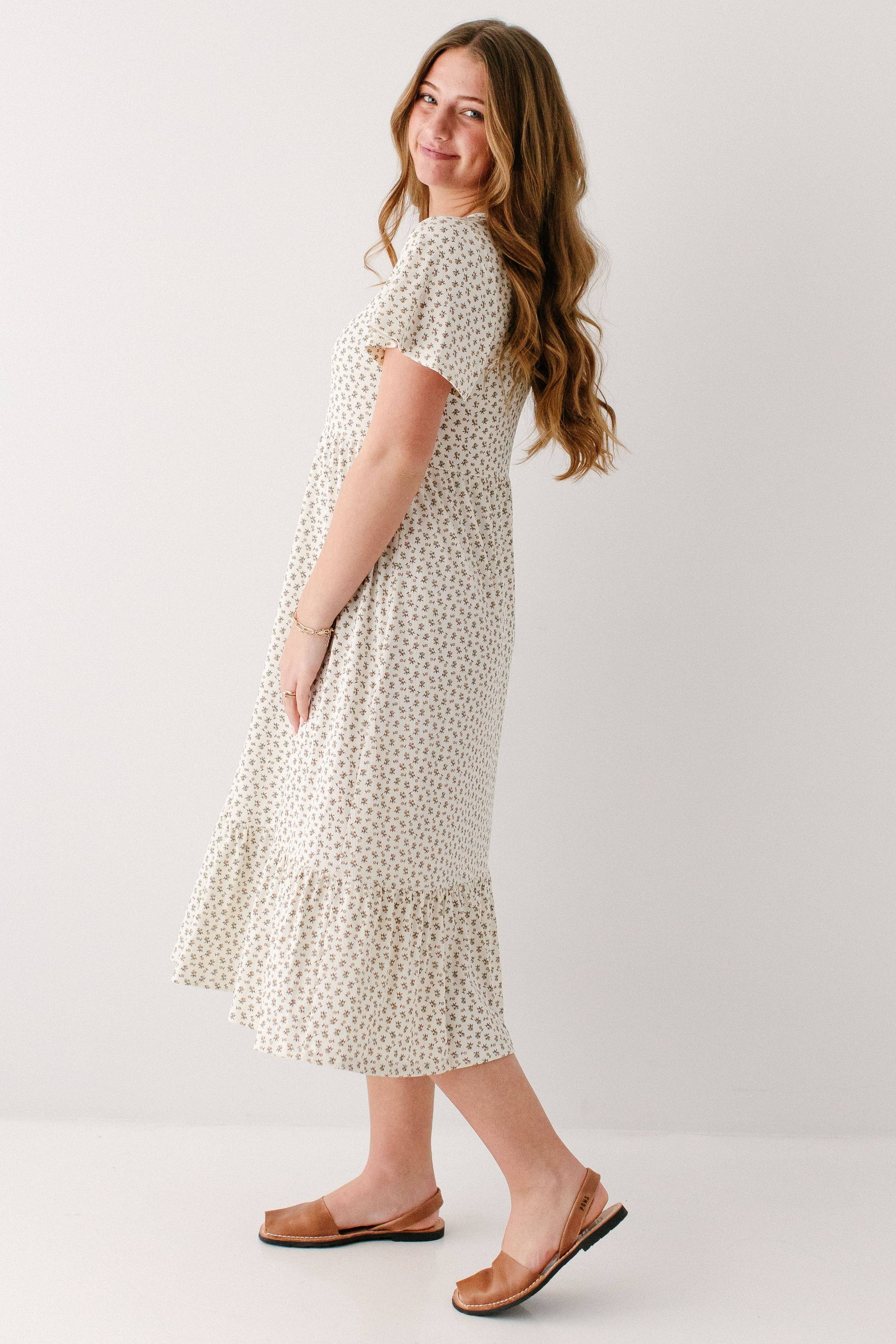 'Shiloh' Ditsy Floral Ribbed Midi Dress