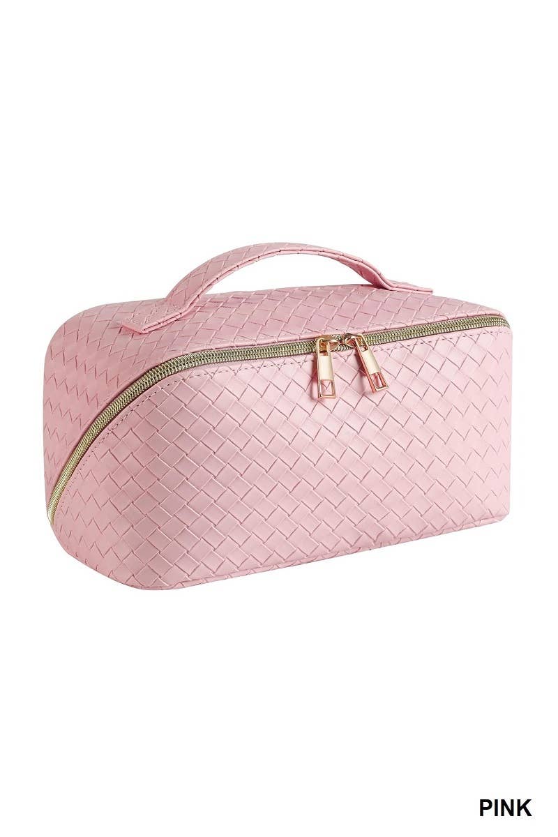 Woven Vegan Leather Cosmetic Makeup Travel Bag