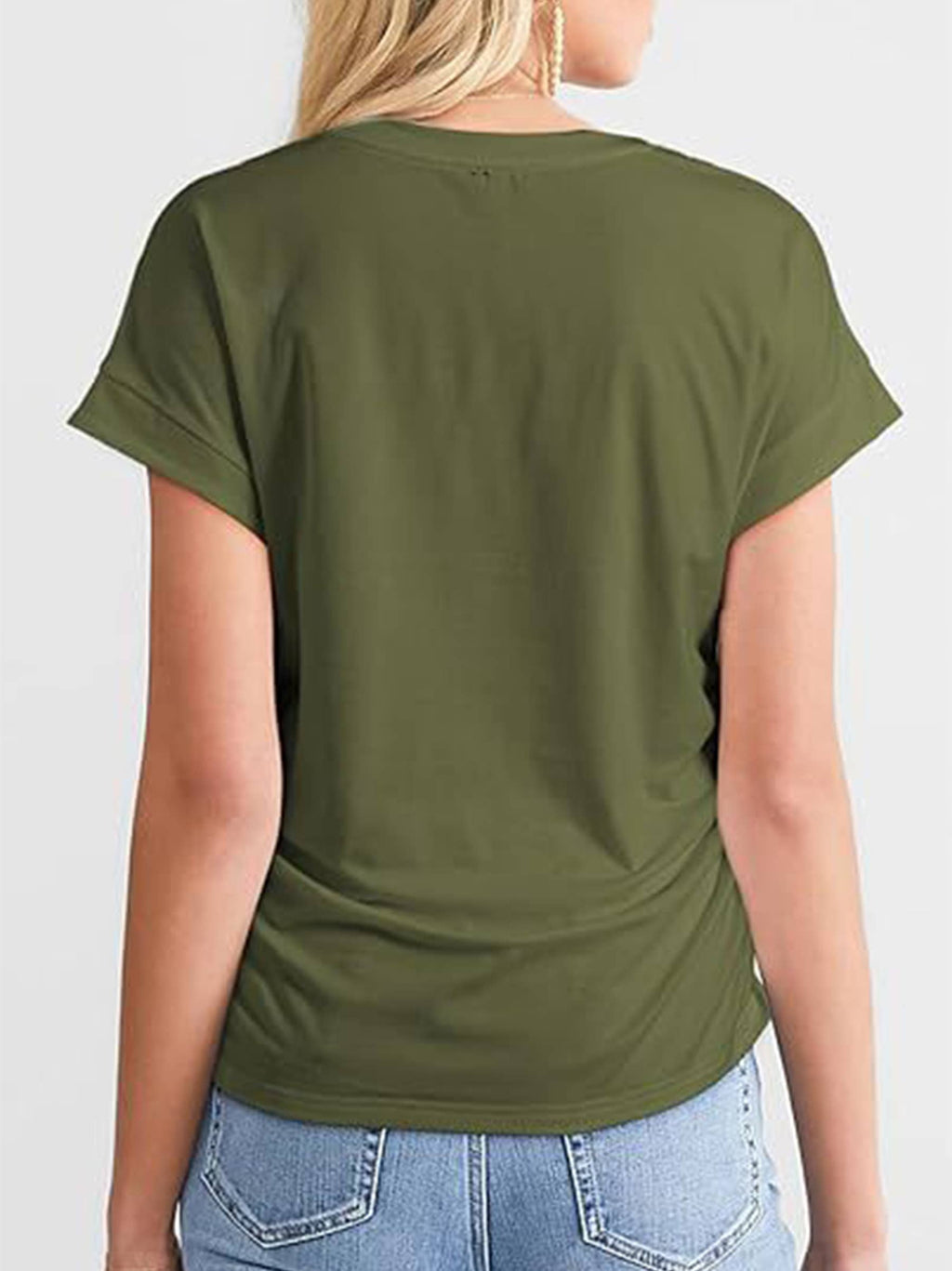 Solid Color Pleated Short Sleeved Top