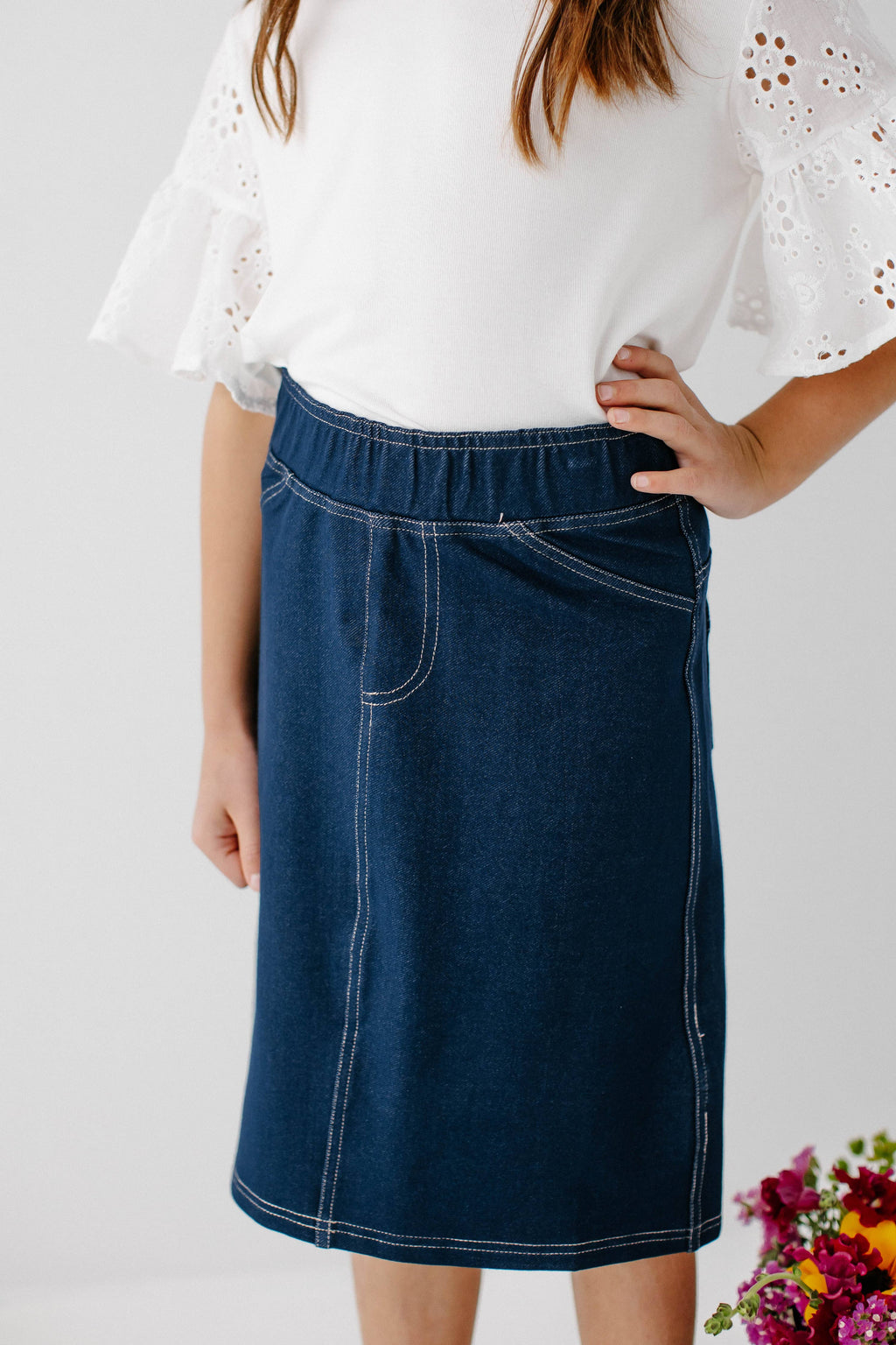 'Piper' Girl Knit Denim Skirt