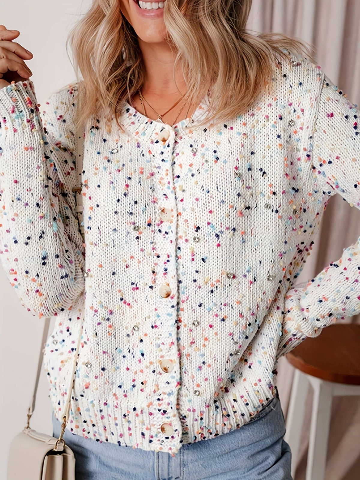 Colorful Polka Dot Spliced Pullover Sweater
