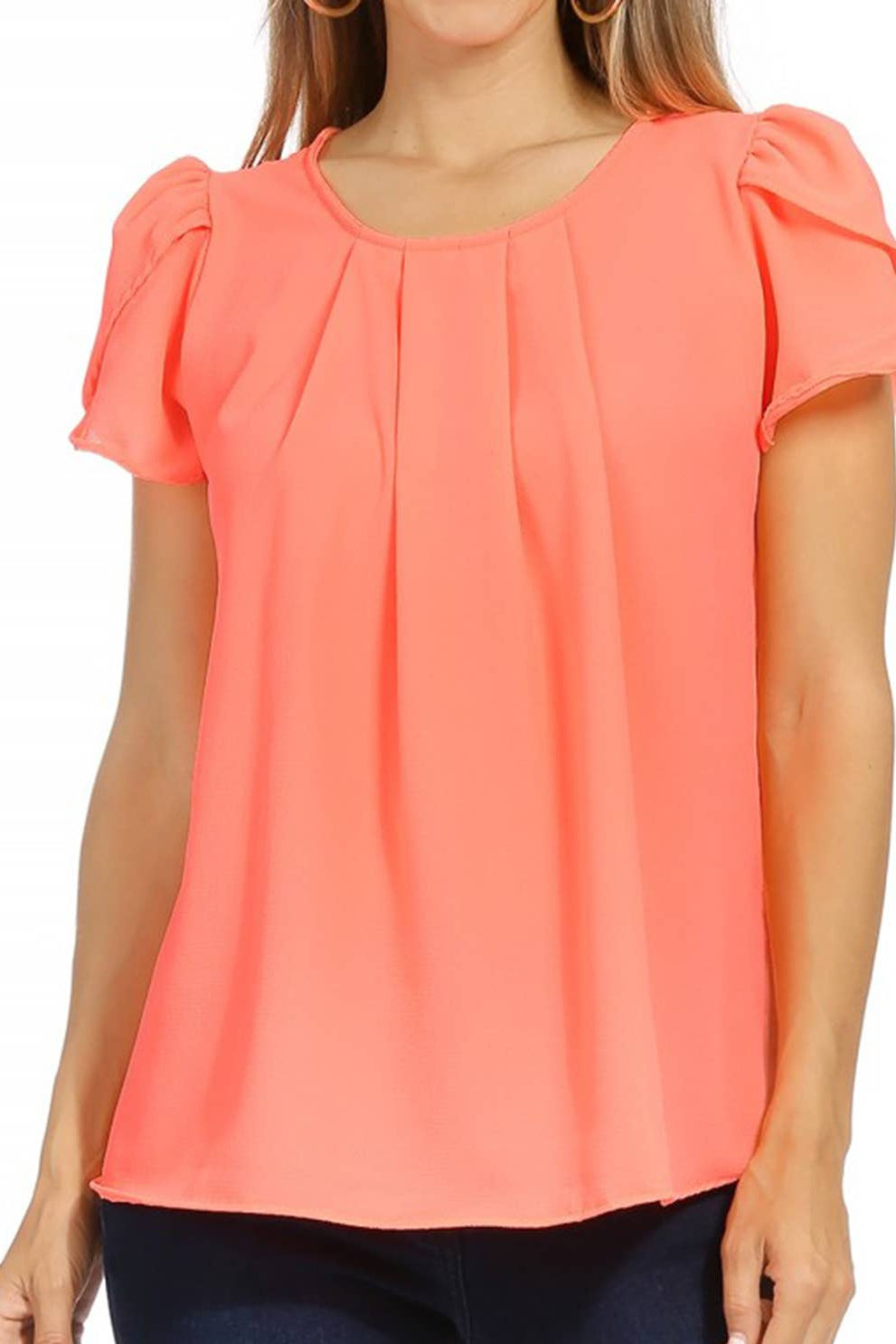 Women's Casual Solid Round Neck Tee Blouse Top