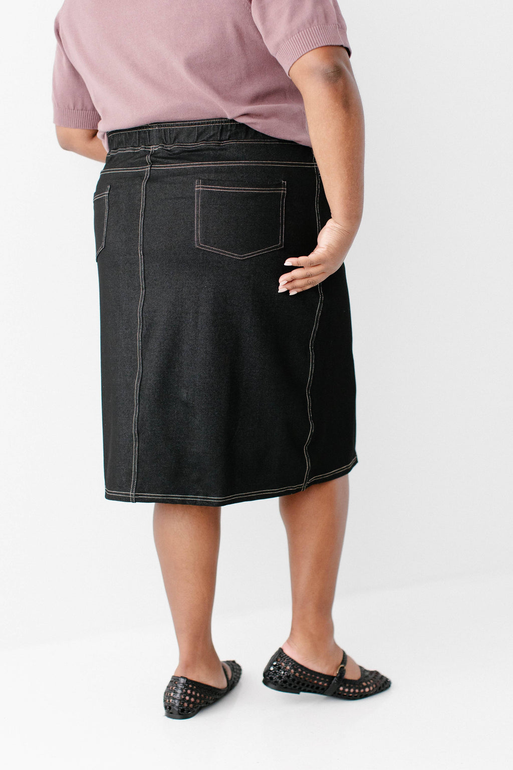 'Piper' Knee Length Knit Denim Skirt