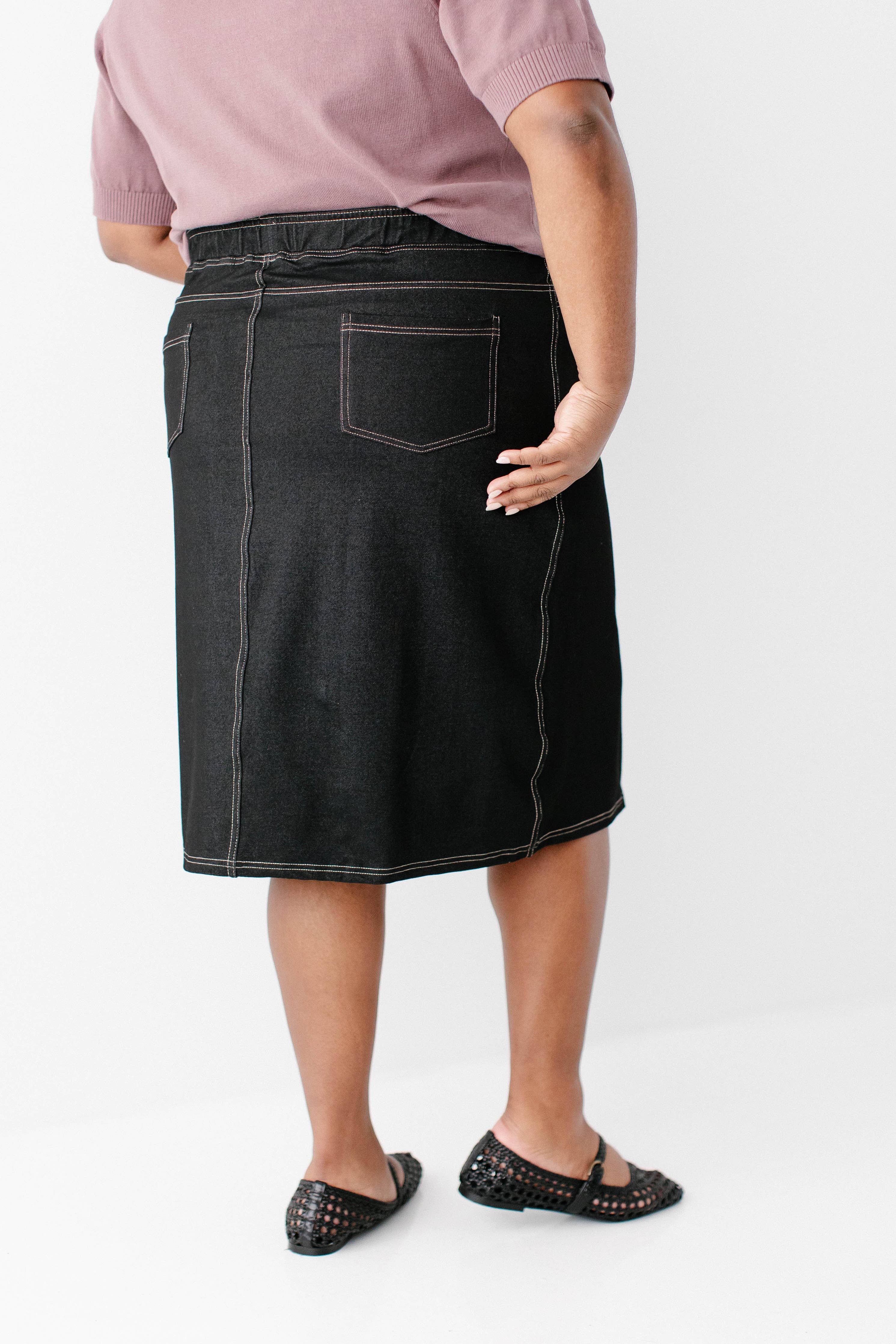 'Piper' Knee Length Knit Denim Skirt