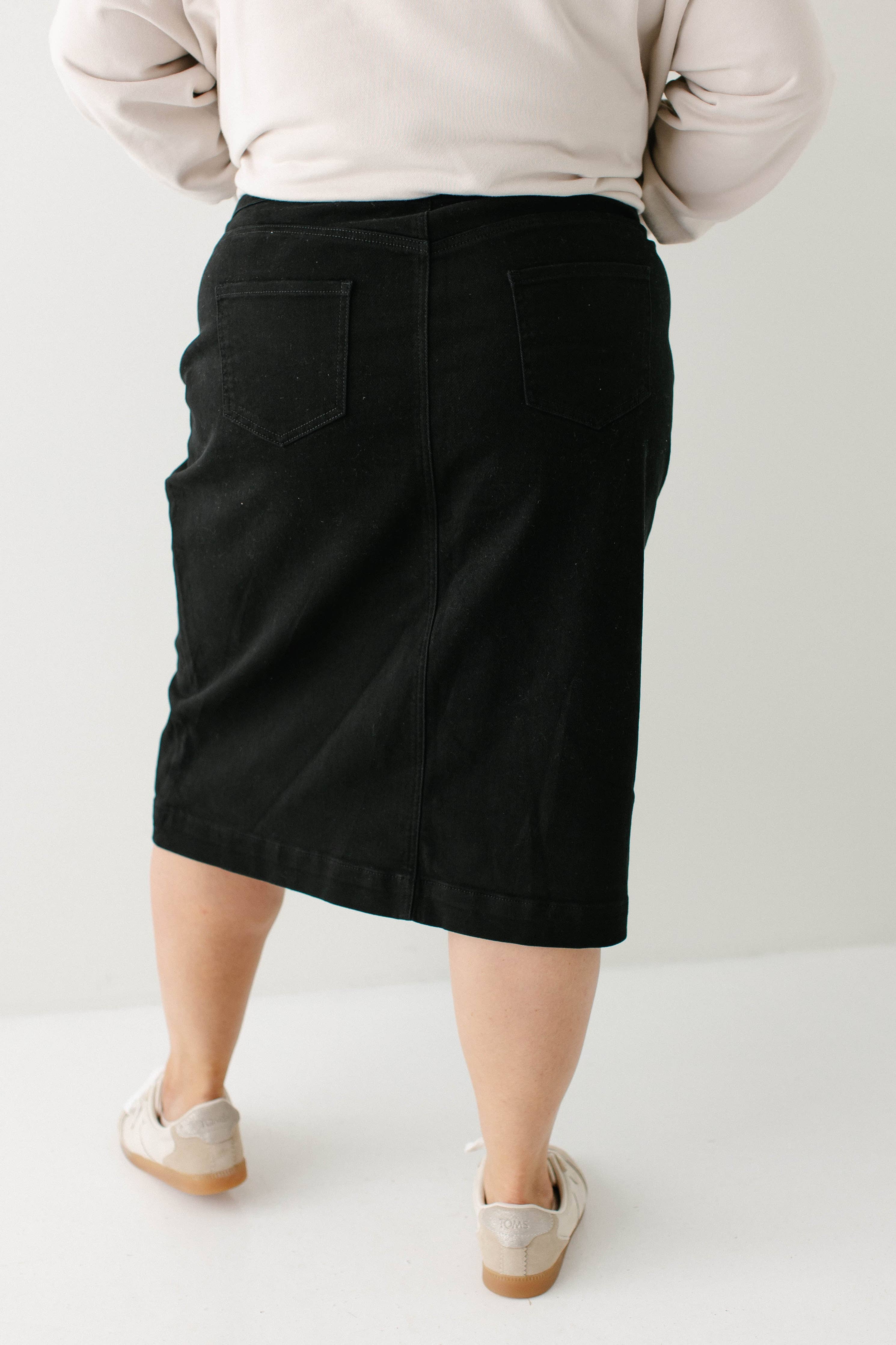 'Sara' Stretch Denim Skirt in Black