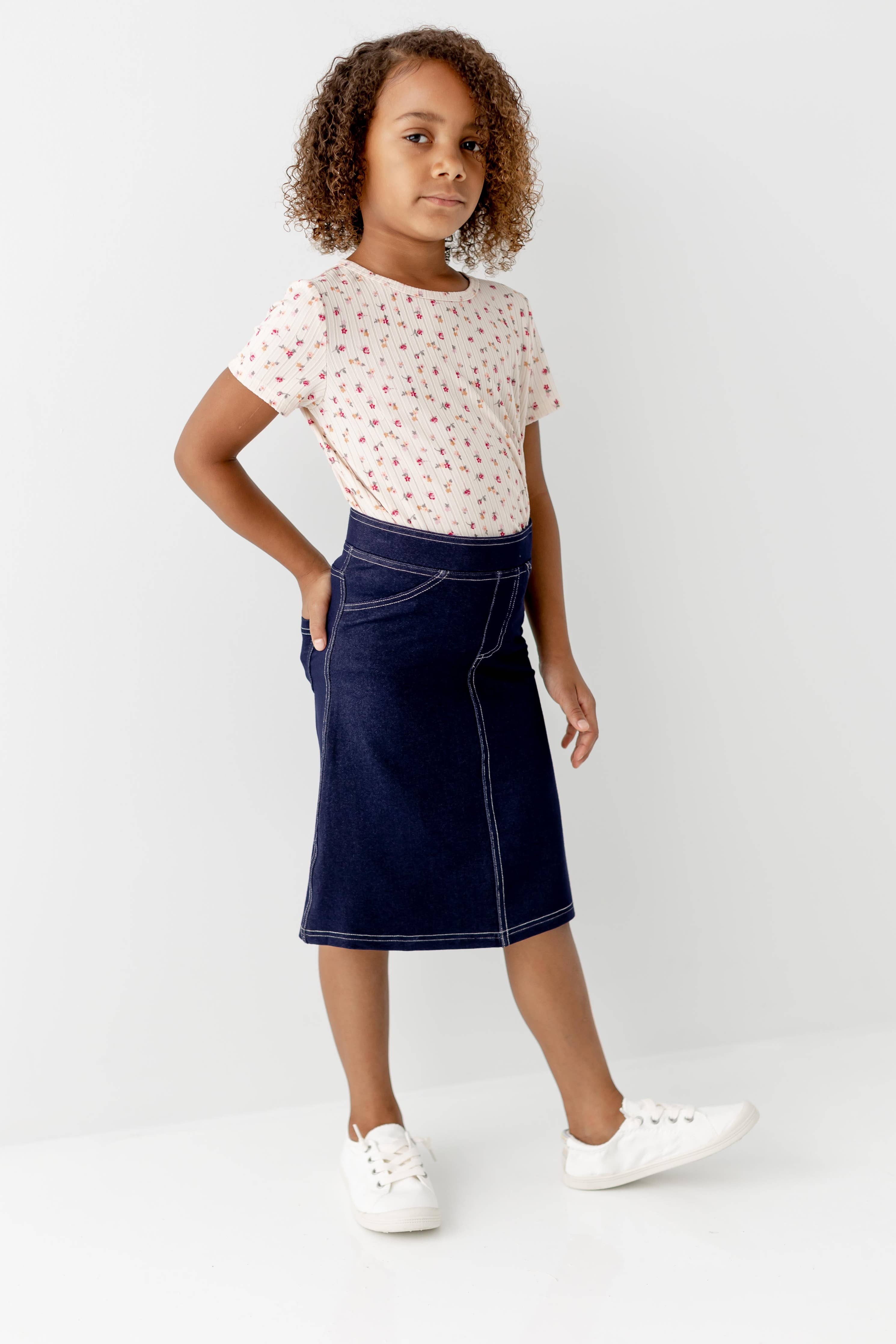 'Piper' Girl Knit Denim Skirt