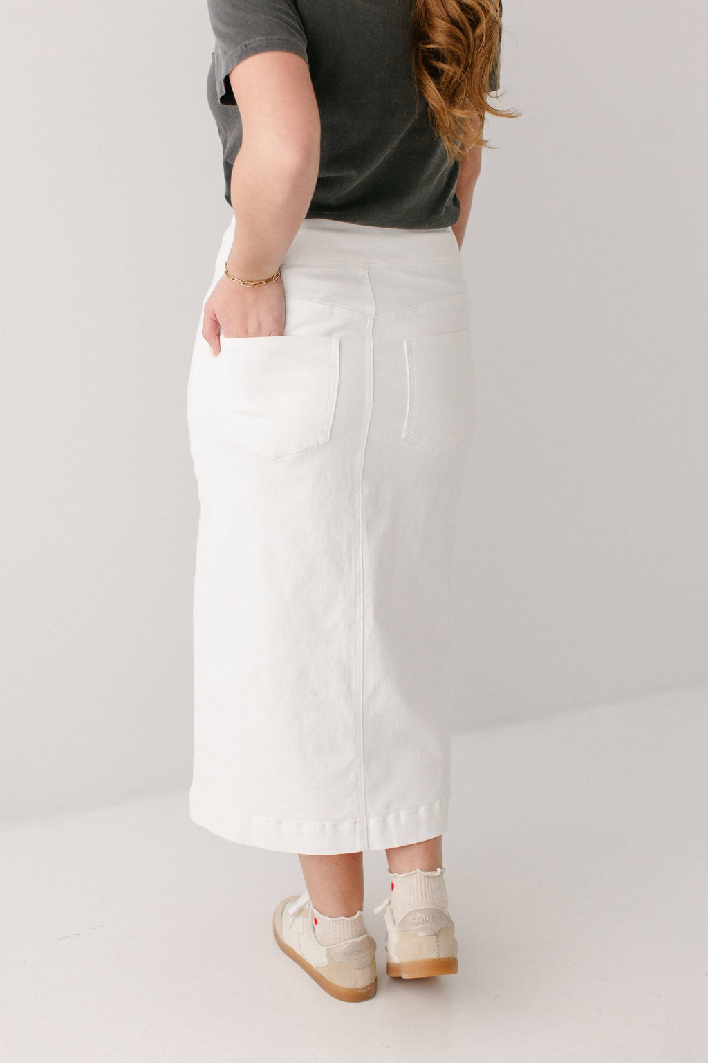 Margaret Stretch Denim Midi Skirt