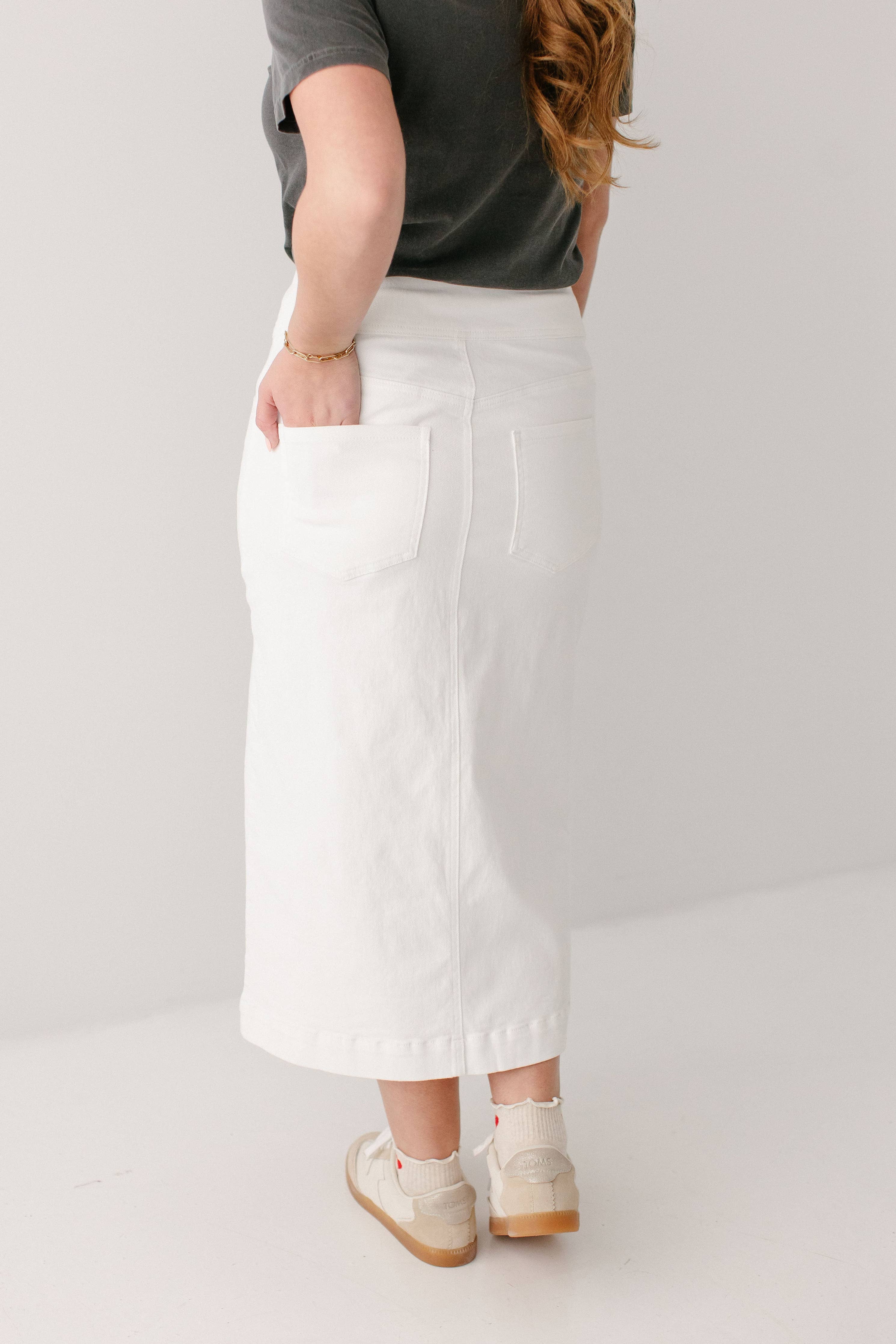 Margaret Stretch Denim Midi Skirt