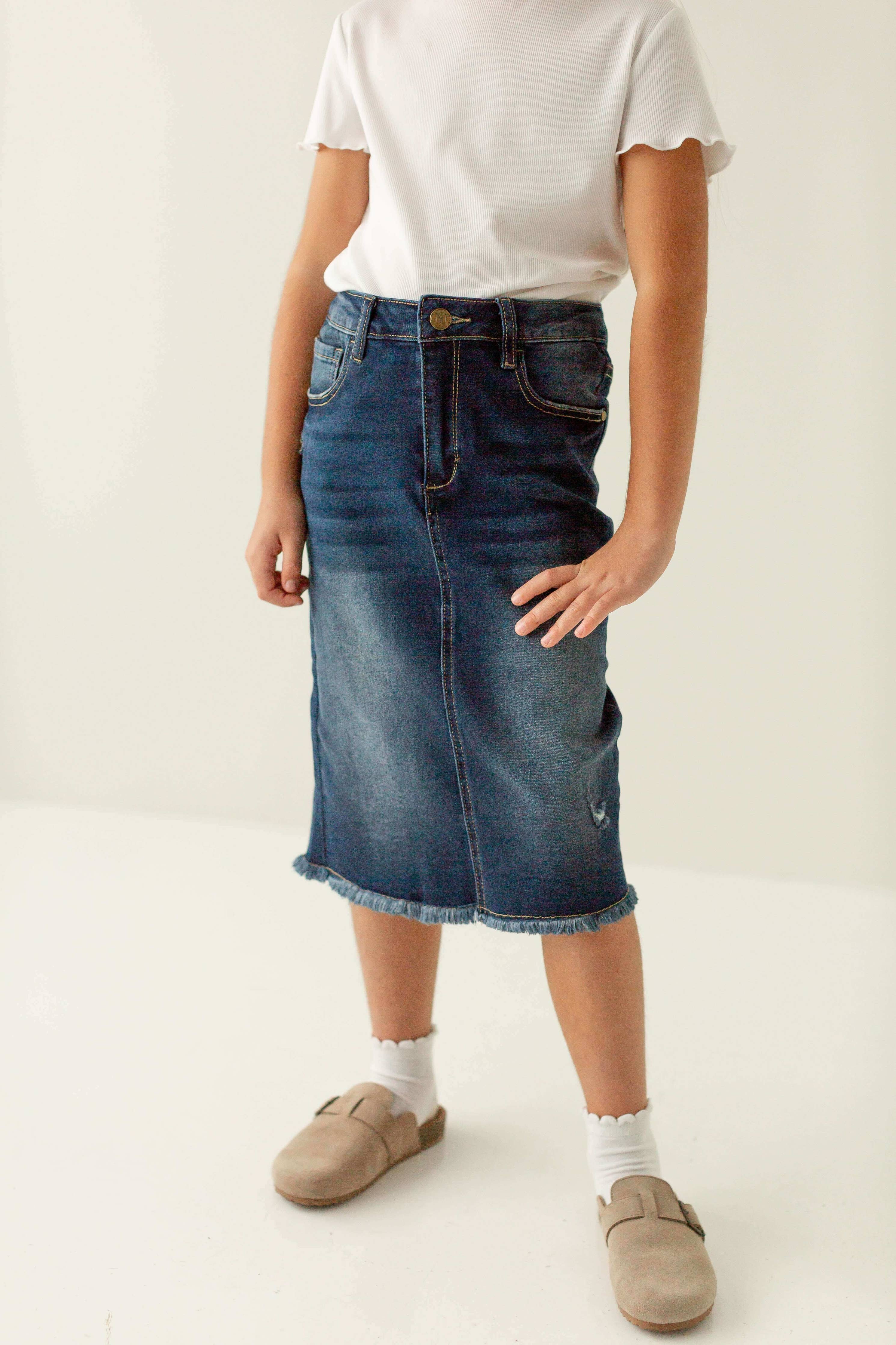'Nala' Girl Distressed Denim Skirt