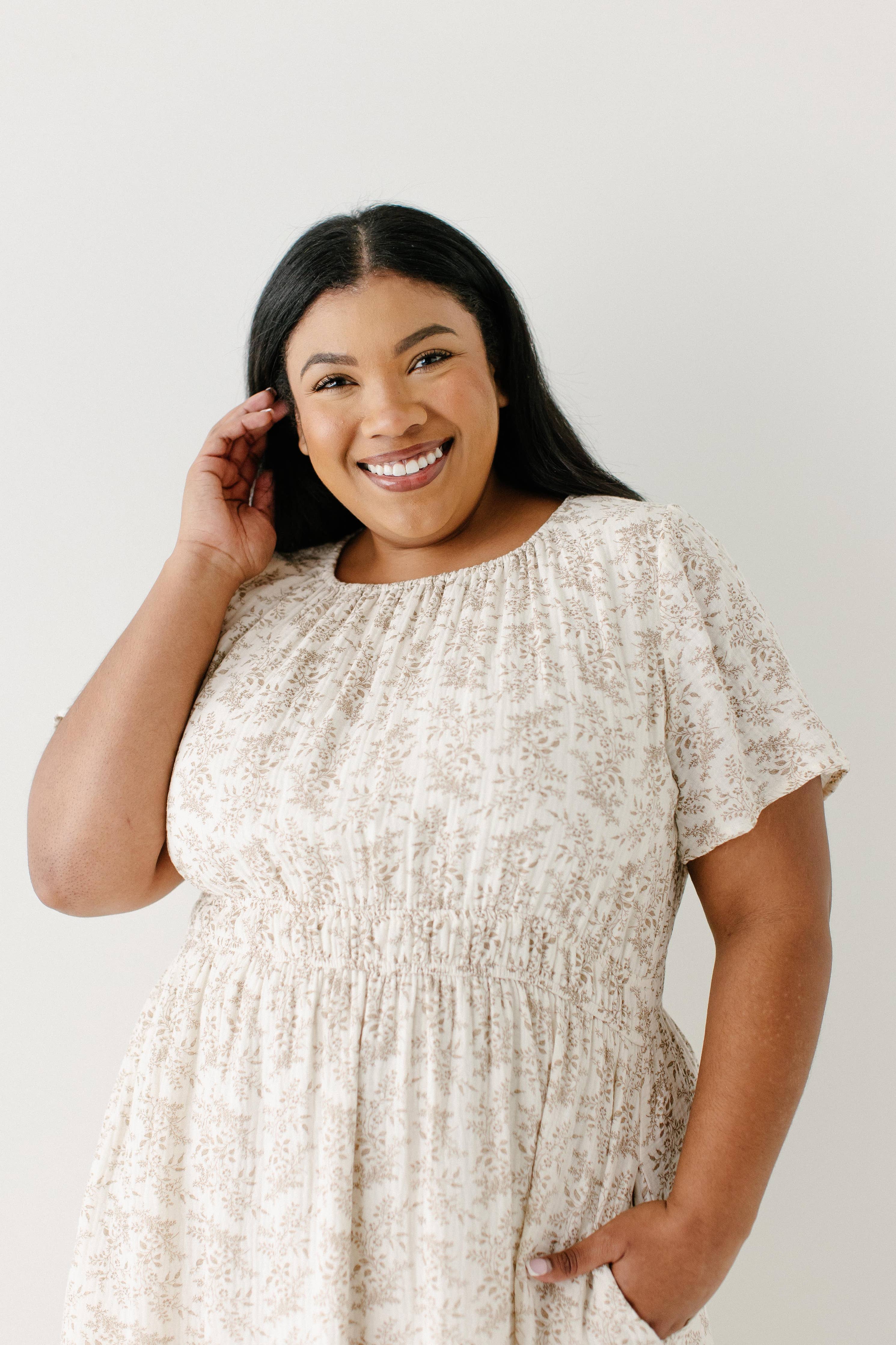 'Cynthia' Botanical Print Cotton Gauze Midi Dress