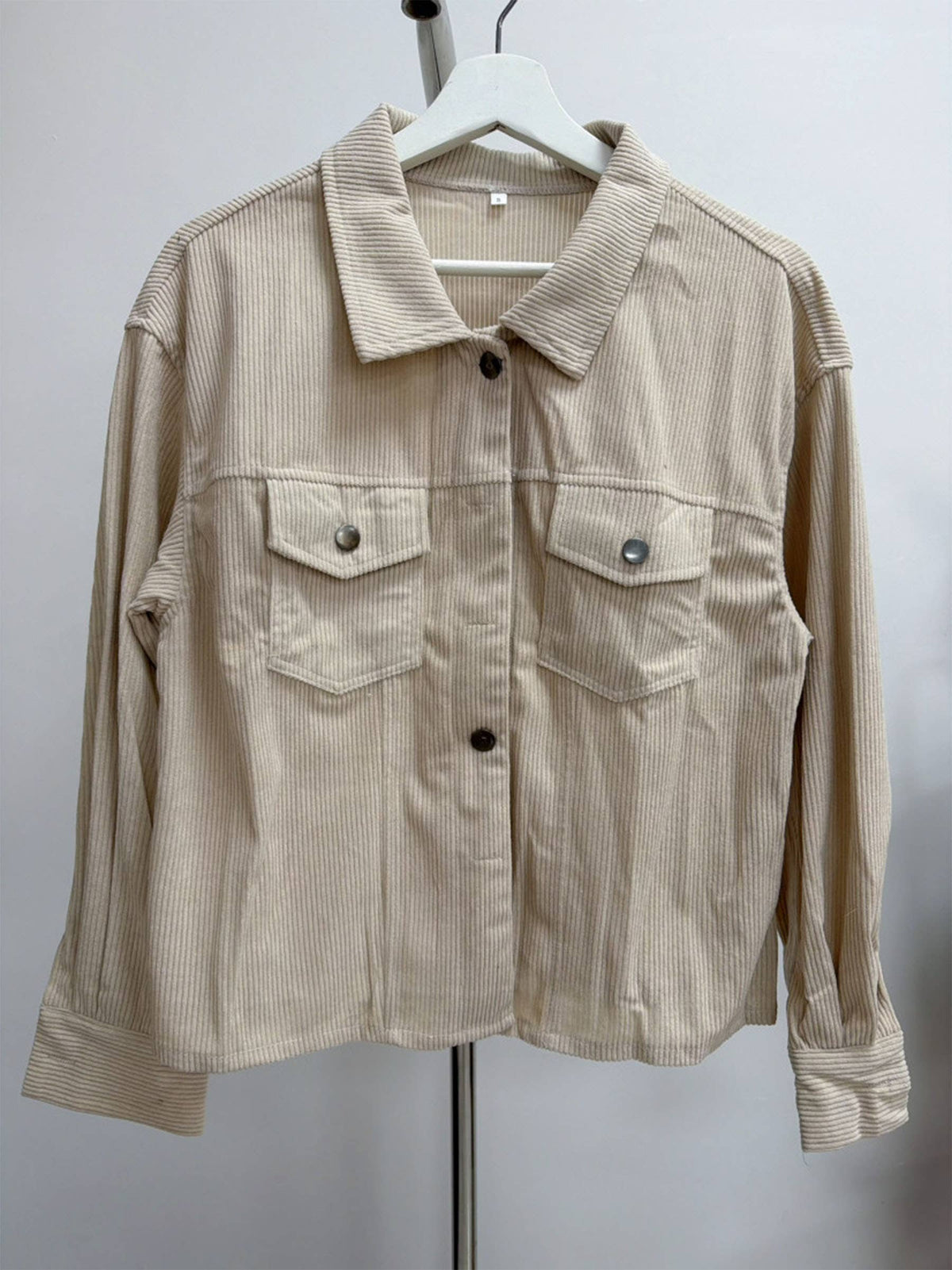 Women Solid Corduroy Loose Shirt With Pockets