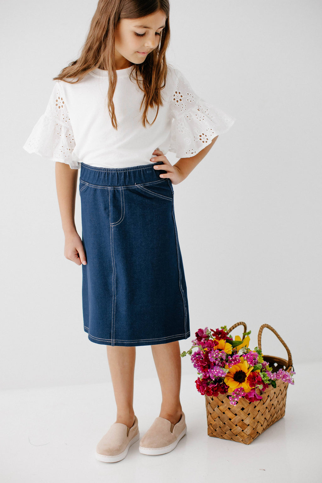 'Piper' Girl Knit Denim Skirt