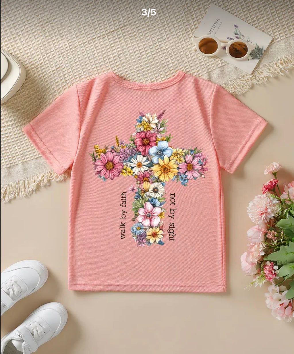 Girl’s T-shirt floral cross design