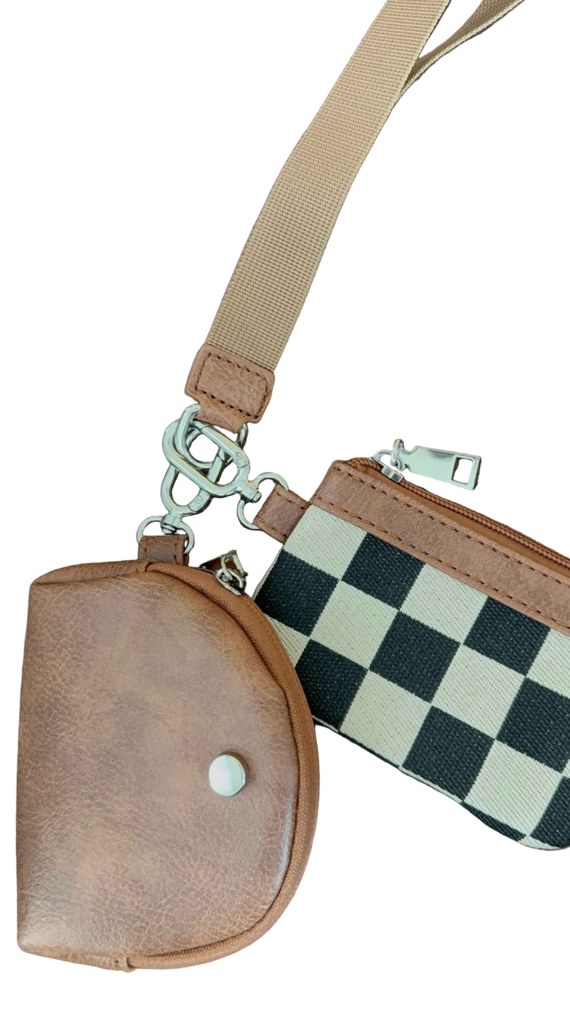 Versatile Checkered Women's Wrist Bag - Compact Minimalist Coin Purse