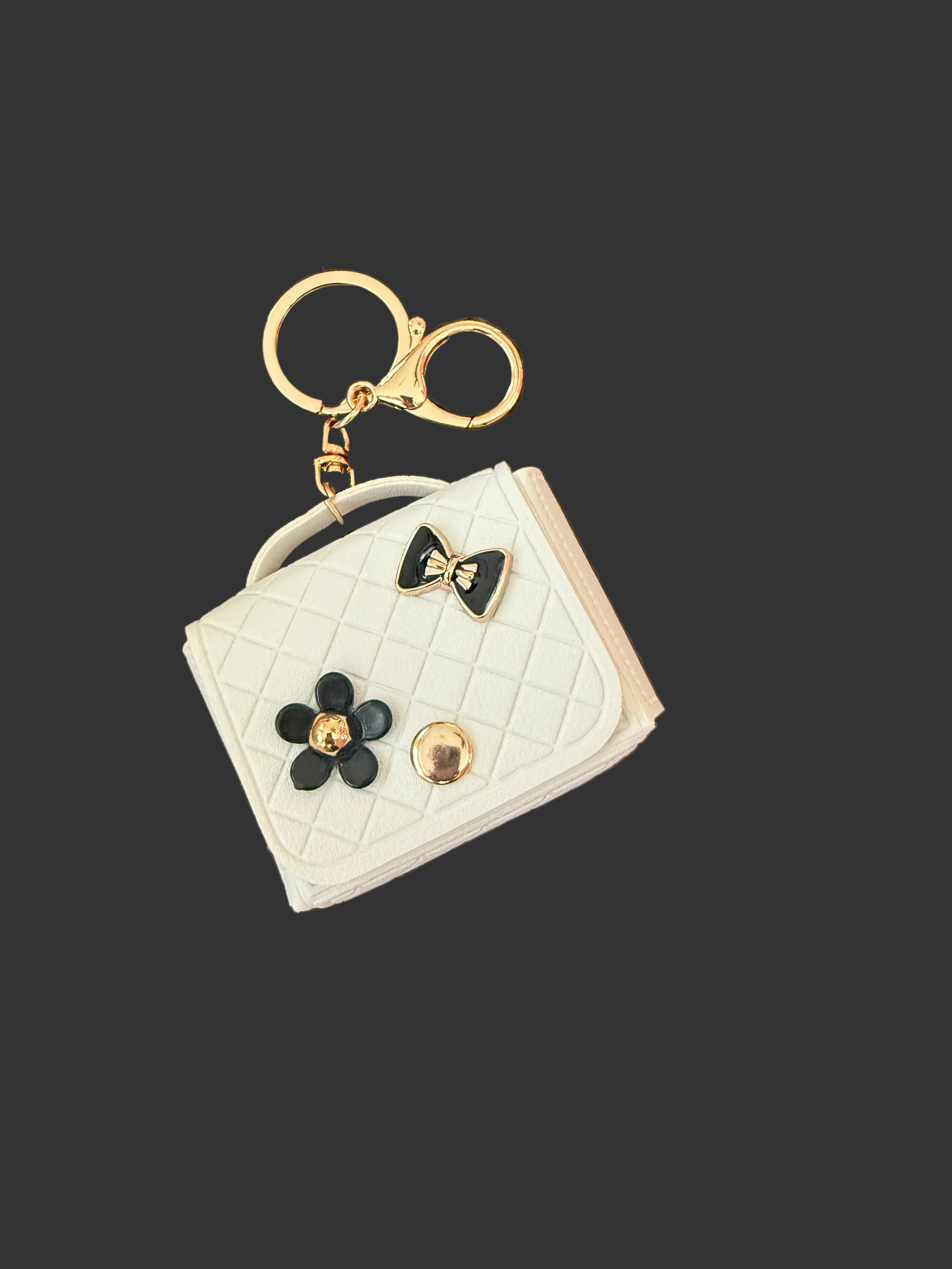 Classic Elegant Style Keychain - PU Leather Mini Pouch for Car Keys, Earphones & Coin Storage