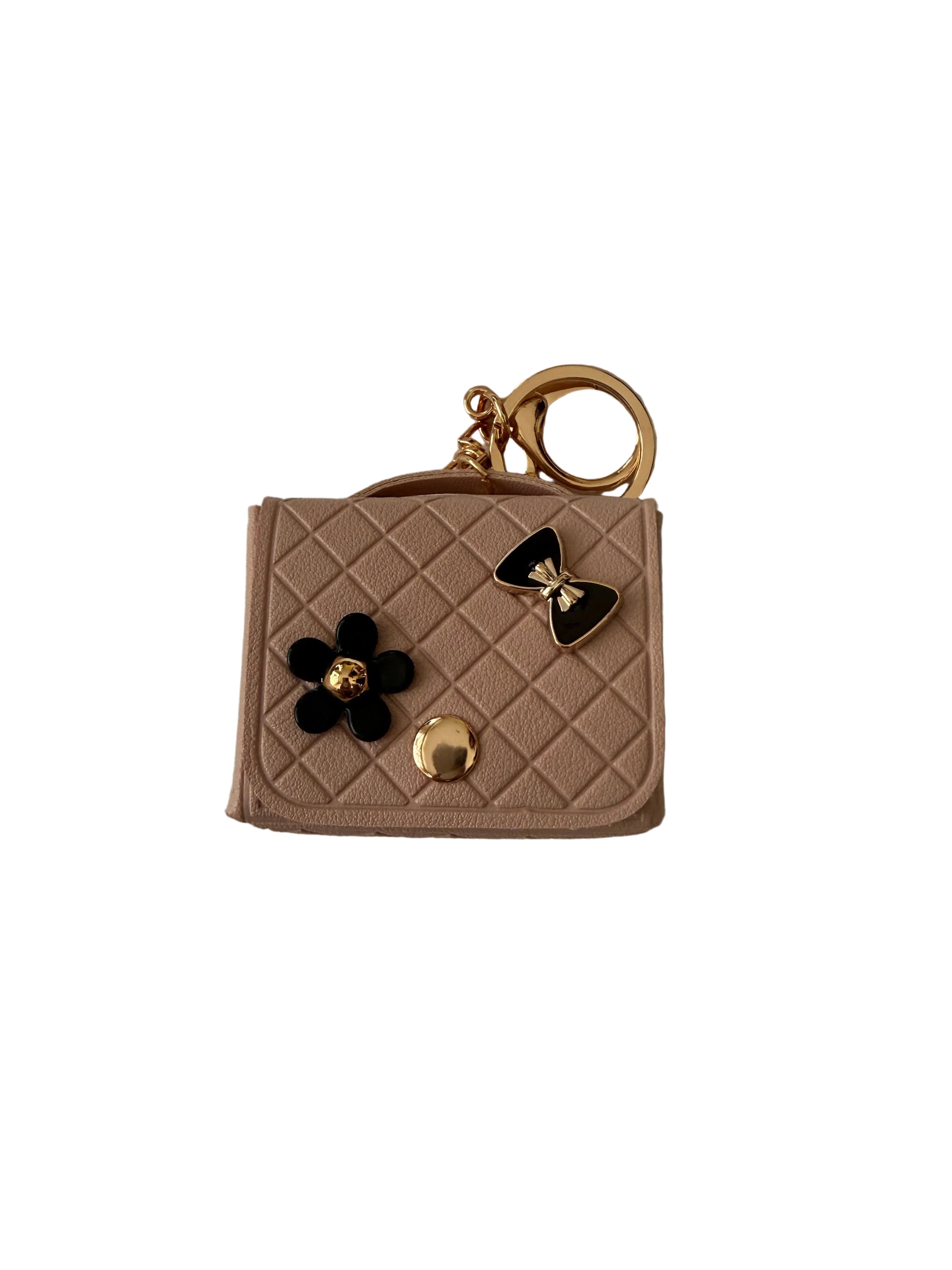 Classic Elegant Style Keychain - PU Leather Mini Pouch for Car Keys, Earphones & Coin Storage