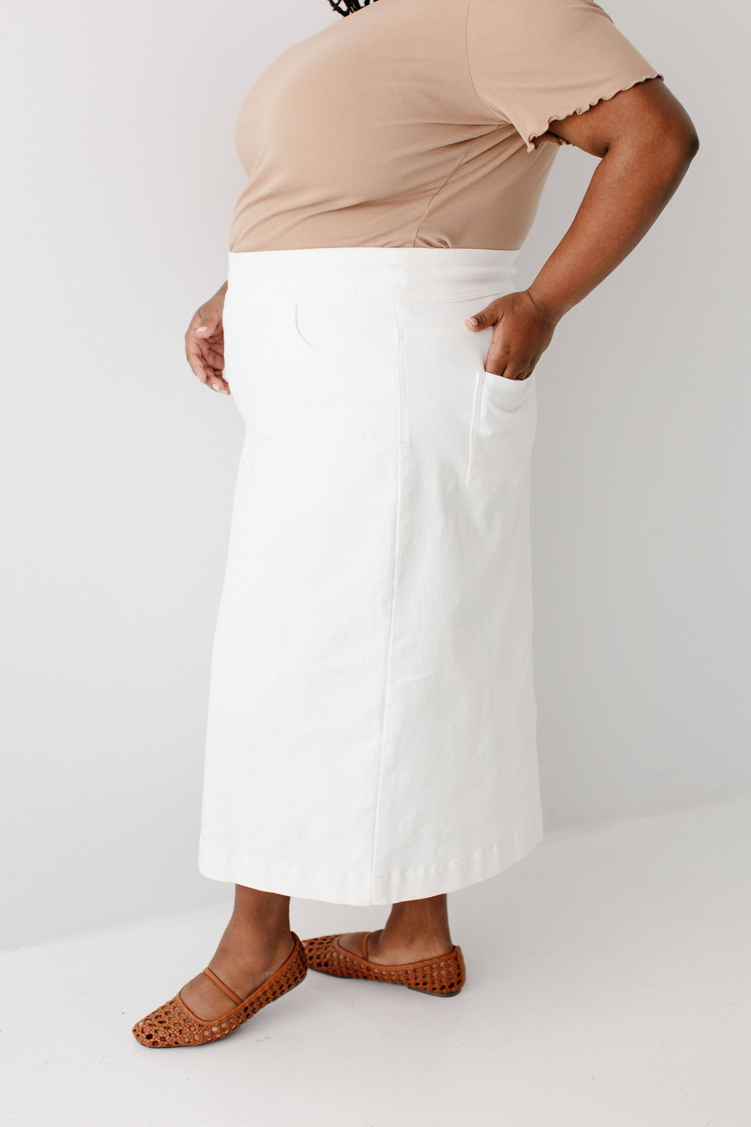 Margaret Stretch Denim Midi Skirt