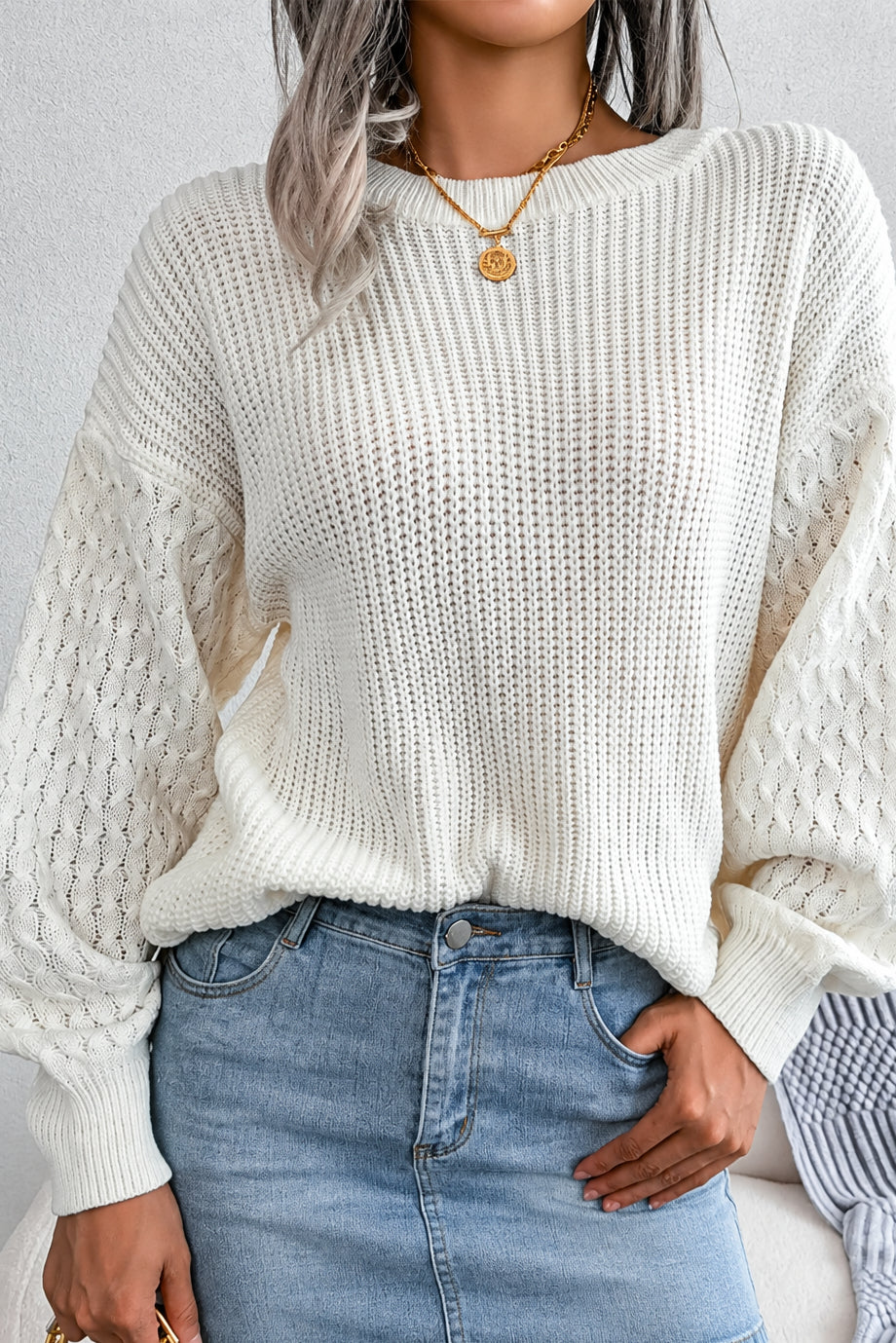 Leisure Lantern Long Sleeved Knitted Sweater
